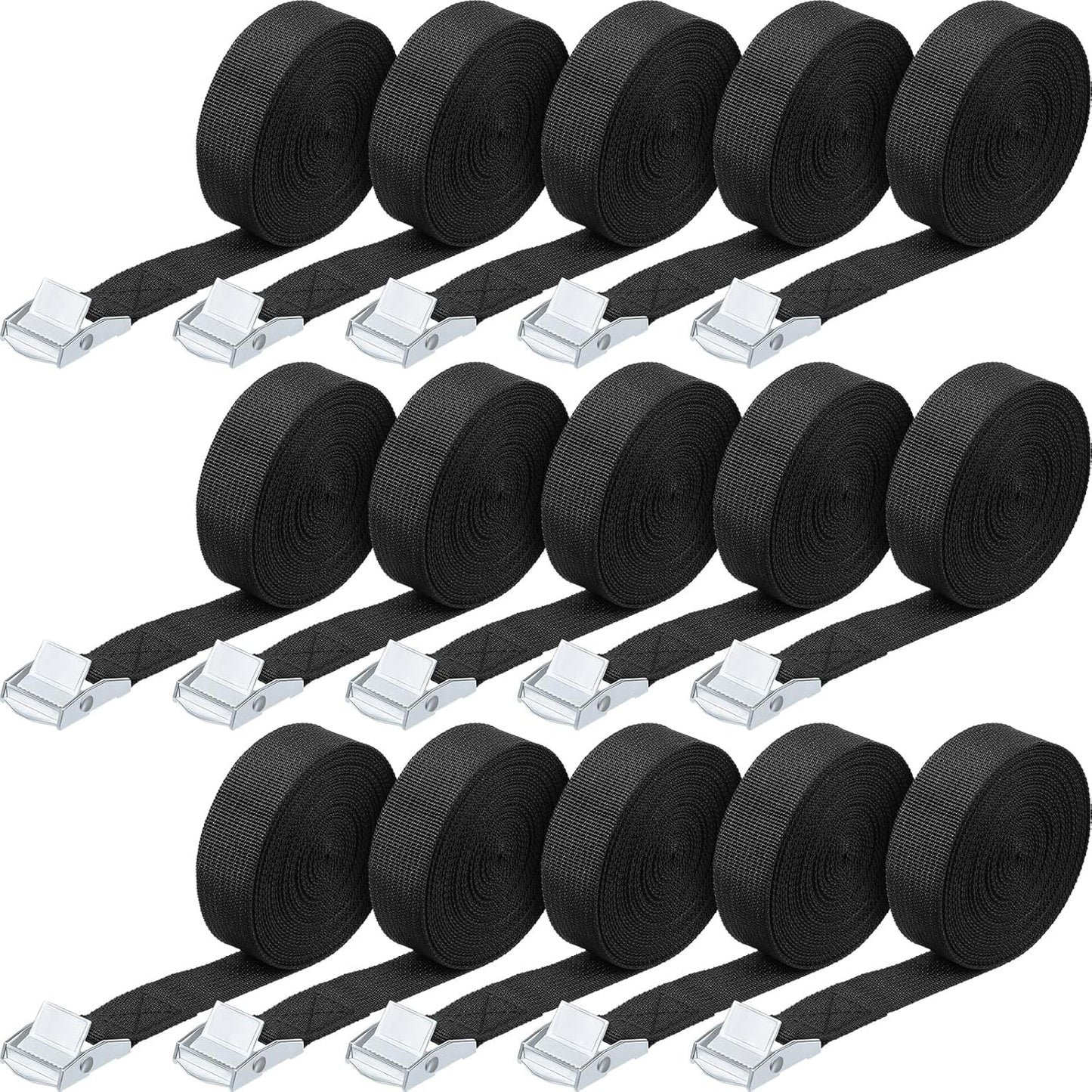 Riakrum 15 Pack 10 Feet Lashing Straps Adjustable Kayaks Tie Down Cam Buckle Straps with Buckles up to 250lbs for Cargo, Luggage, Motorcycles, Truck, Car Roof Rack, Sup Surfboard(Black)