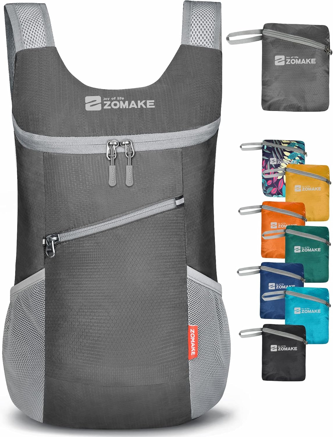 ZOMAKE Lightweight Packable Backpack 14L, Foldable Backpacks Small Daypack Hiking Daypacks Water Resistant Day Bag for Travel(Medium Grey)
