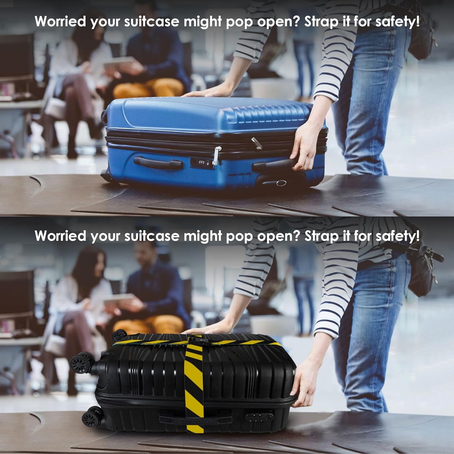 Adjustable Luggage Straps for Secure Travel,TSA Approved Heavy Duty Suitcase Belts with Quick-Release Buckle,Durable Travel Straps for Luggage Protection and Easy Identification 3 Pack (Black Yellow)
