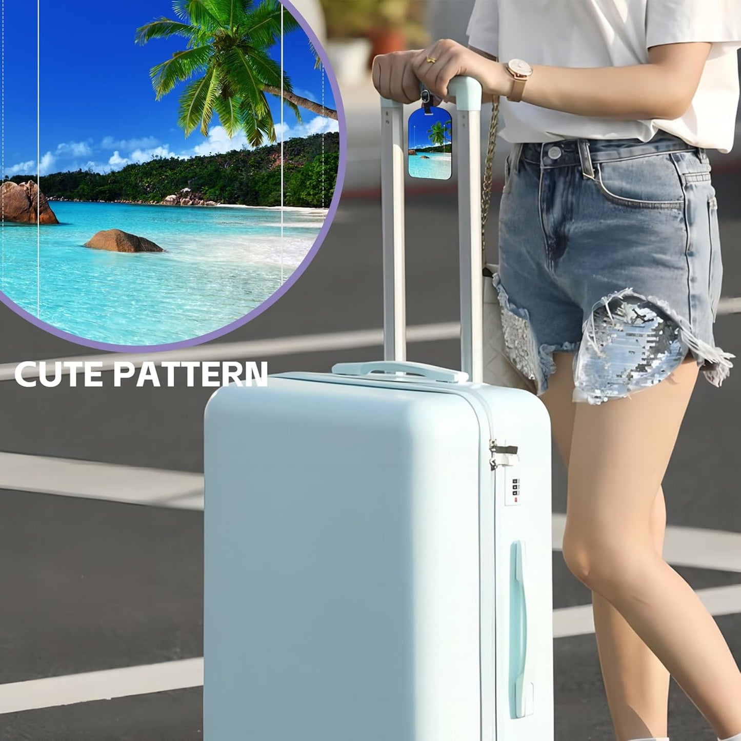 2 Pack Luggage Tags Island's Beach PU Leather Baggage Handbag Suitcase Tags with Secure Strap Privacy Cover ID Labels,Business Travel Baggage Tag Identifier