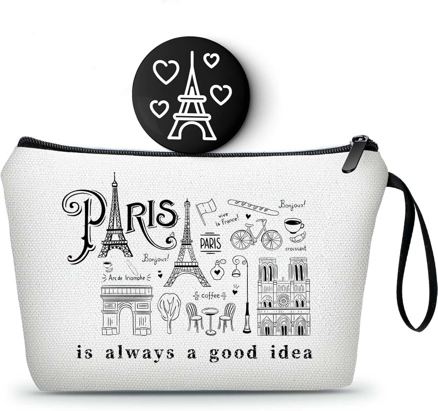 SEAMOON Paris France Travel Trip Funny Gifts for Lover Travelers Friends Female Sisters Women Girls Daughter Cosmetic Makeup Bag with Mirror