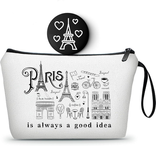 SEAMOON Paris France Travel Trip Funny Gifts for Lover Travelers Friends Female Sisters Women Girls Daughter Cosmetic Makeup Bag with Mirror