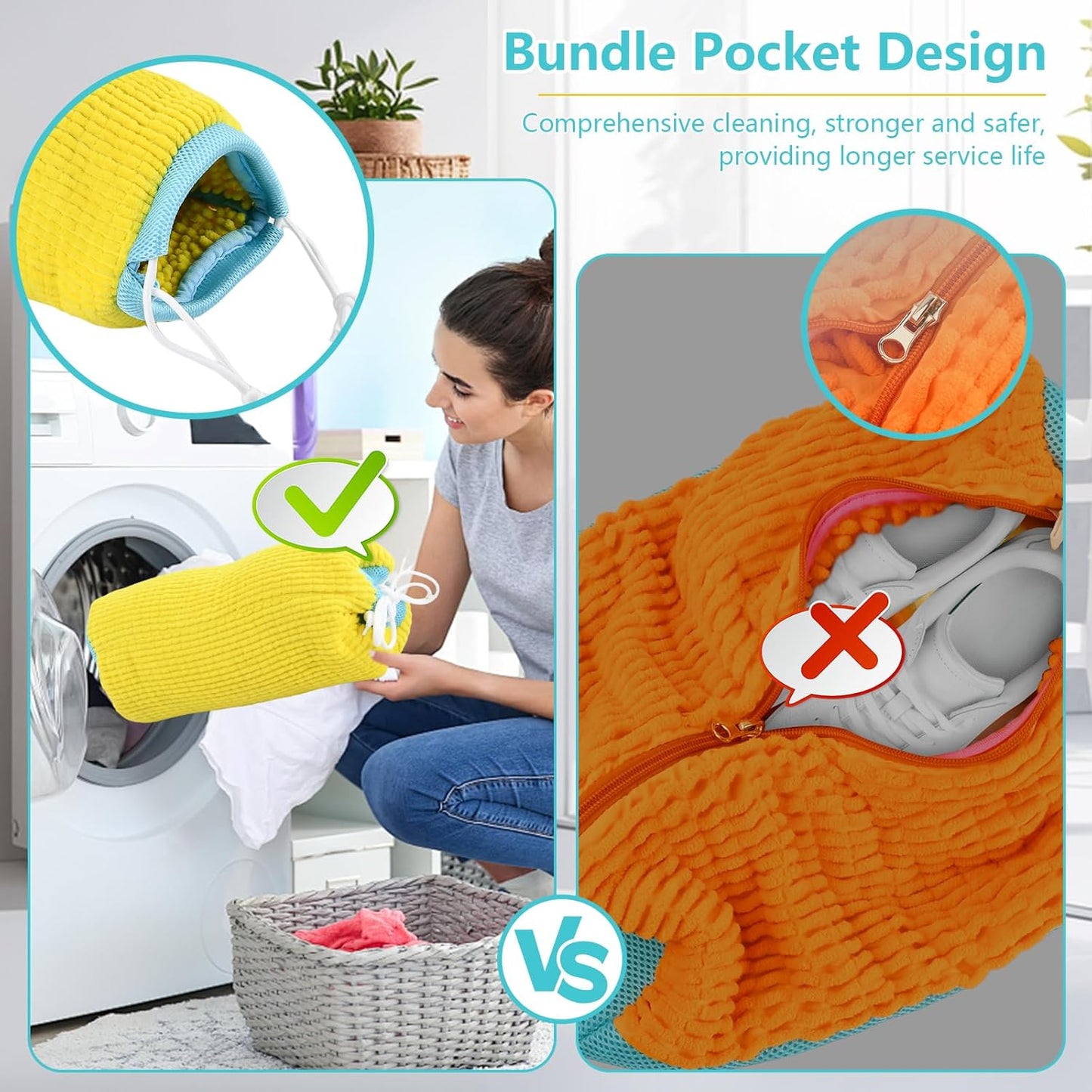 2Pcs Shoe Washing Machine Bag, Reusable Shoe Laundry Bag, Sneaker Washing Machine Bags, Shoe Cleaning Wash Bag with 360° Cleaning Fibers & Adjustable Drawstring, Fits Most Shoes Washer (Yellow)
