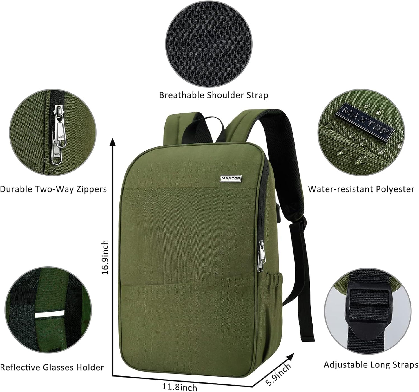 MAXTOP Deep Storage Laptop Backpack with USB Charging Port[Water Resistant] College Computer Bookbag Fits 16 Inch Laptop