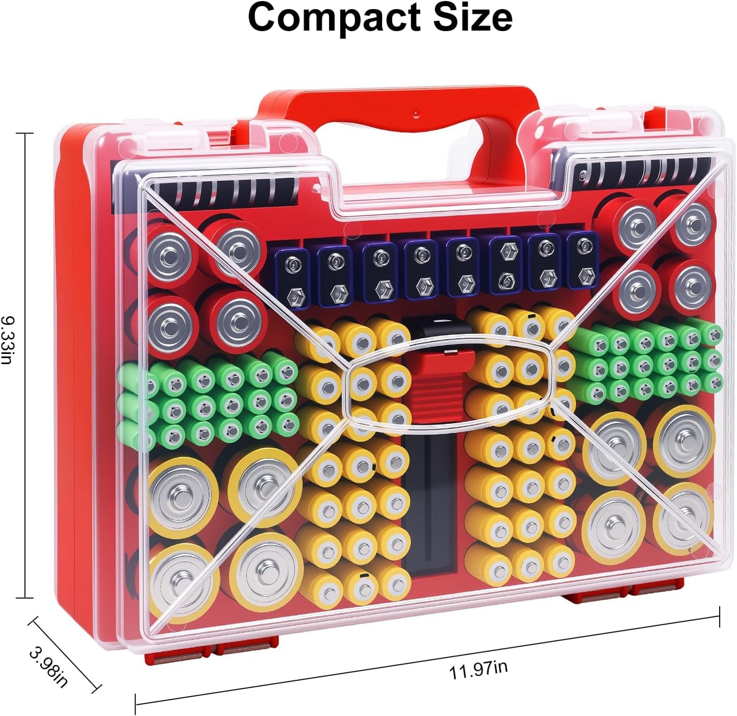 Battery Organizer Storage Case with Tester, Stores 185+ Batteries, Double-Sided with Clear Locking Lid - Black
