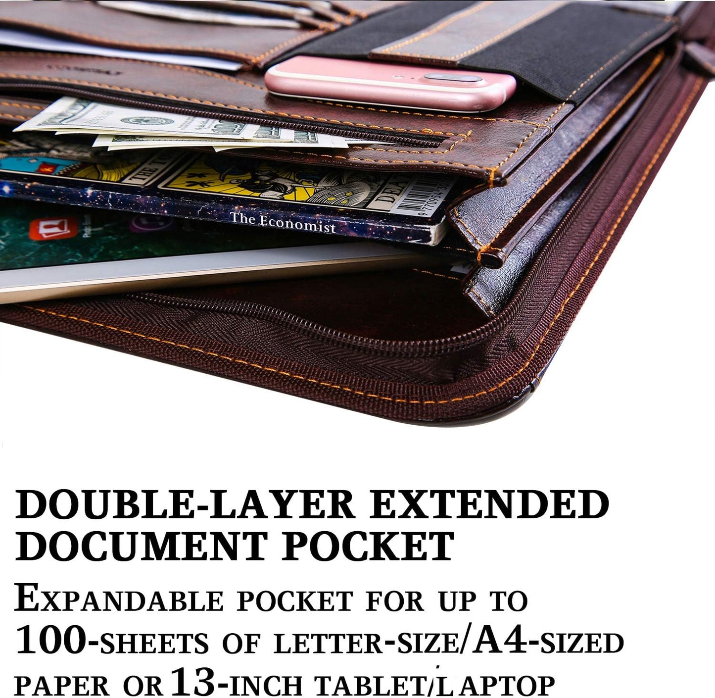 IVESIGN Zippered Padfolio for Women & Men Resume Portfolio Folder Vegan Leather Business Organizer
