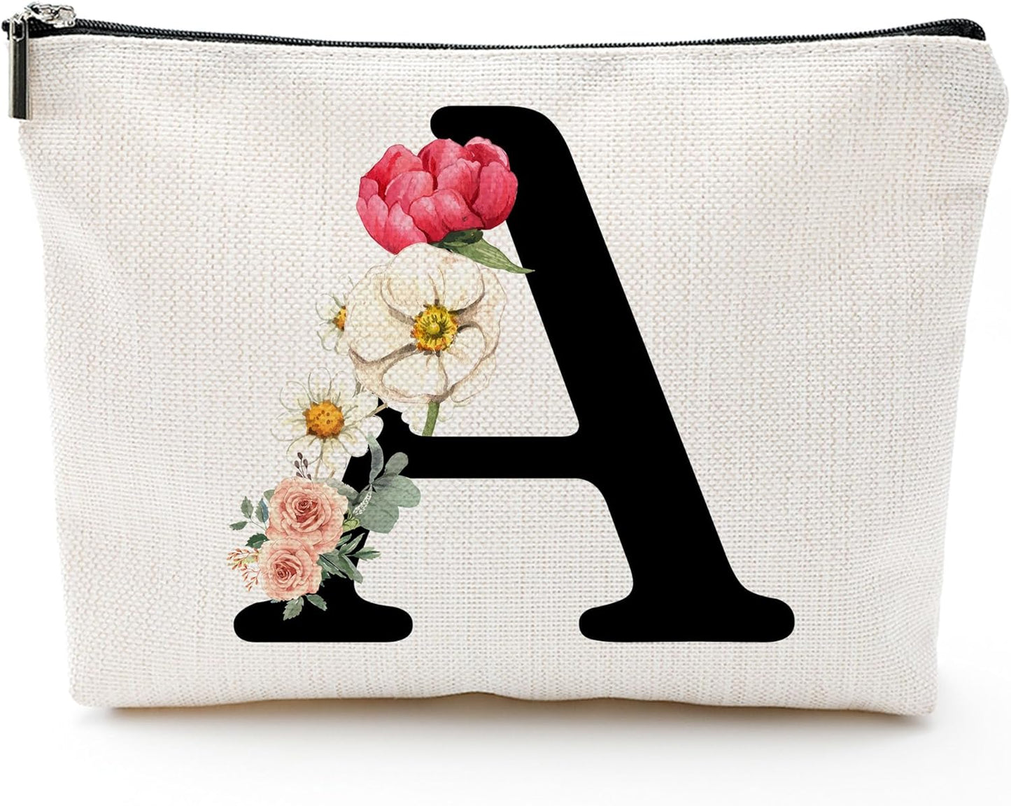 Personalized Letter A Makeup Bag for Women, Birthday Gifts for Mom, Small Zipper Pouch for Purse, Christmas Bridesmaid Friendship Gifts for Sister Daughter, Girls Weekend Gifts for Women-A01