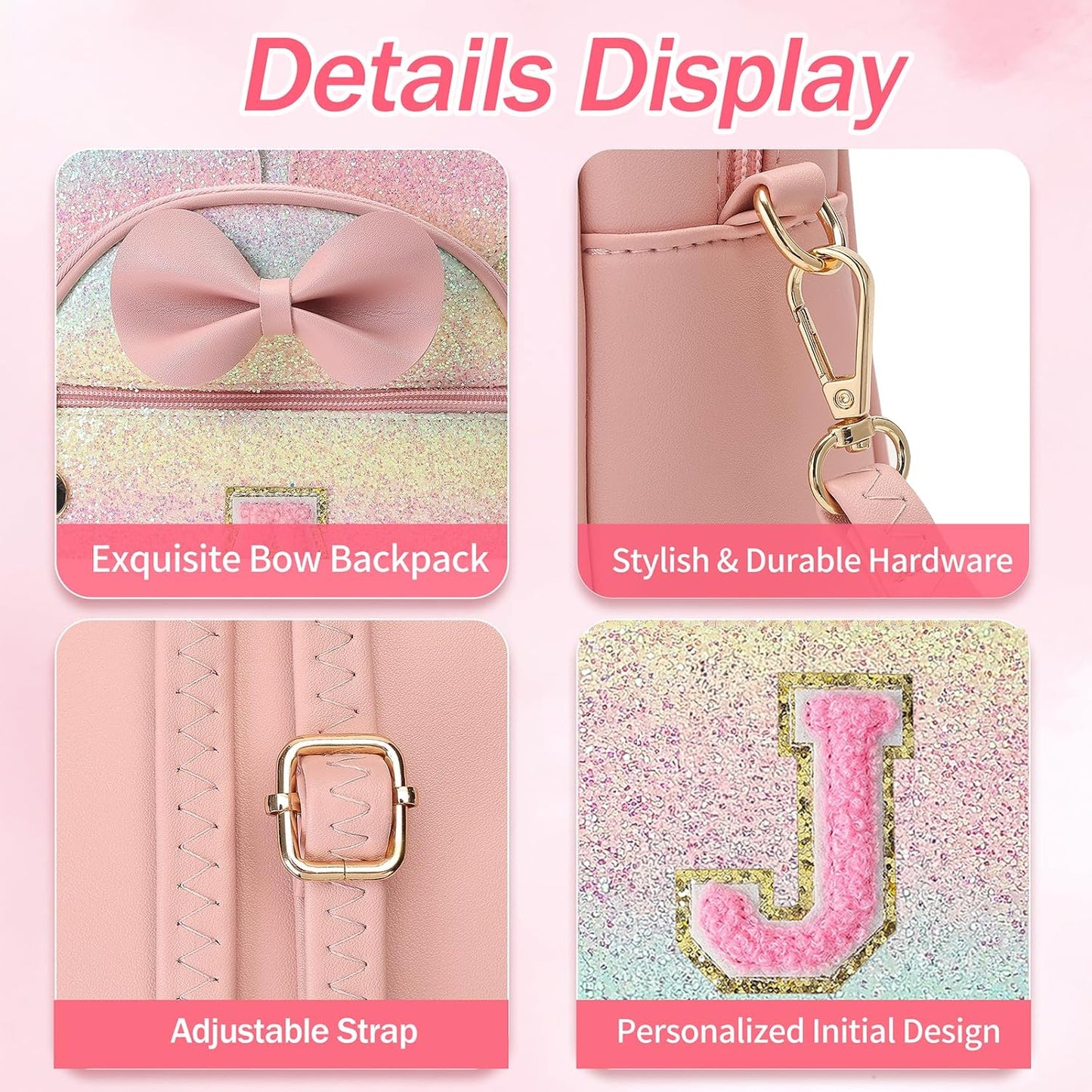 Christmas Birthday Gift for 2 3 4 5 6 7 8 9 10 Year old Girls Personalized Initial Mini Backpack Purse for Toddler Kids-Shine-J
