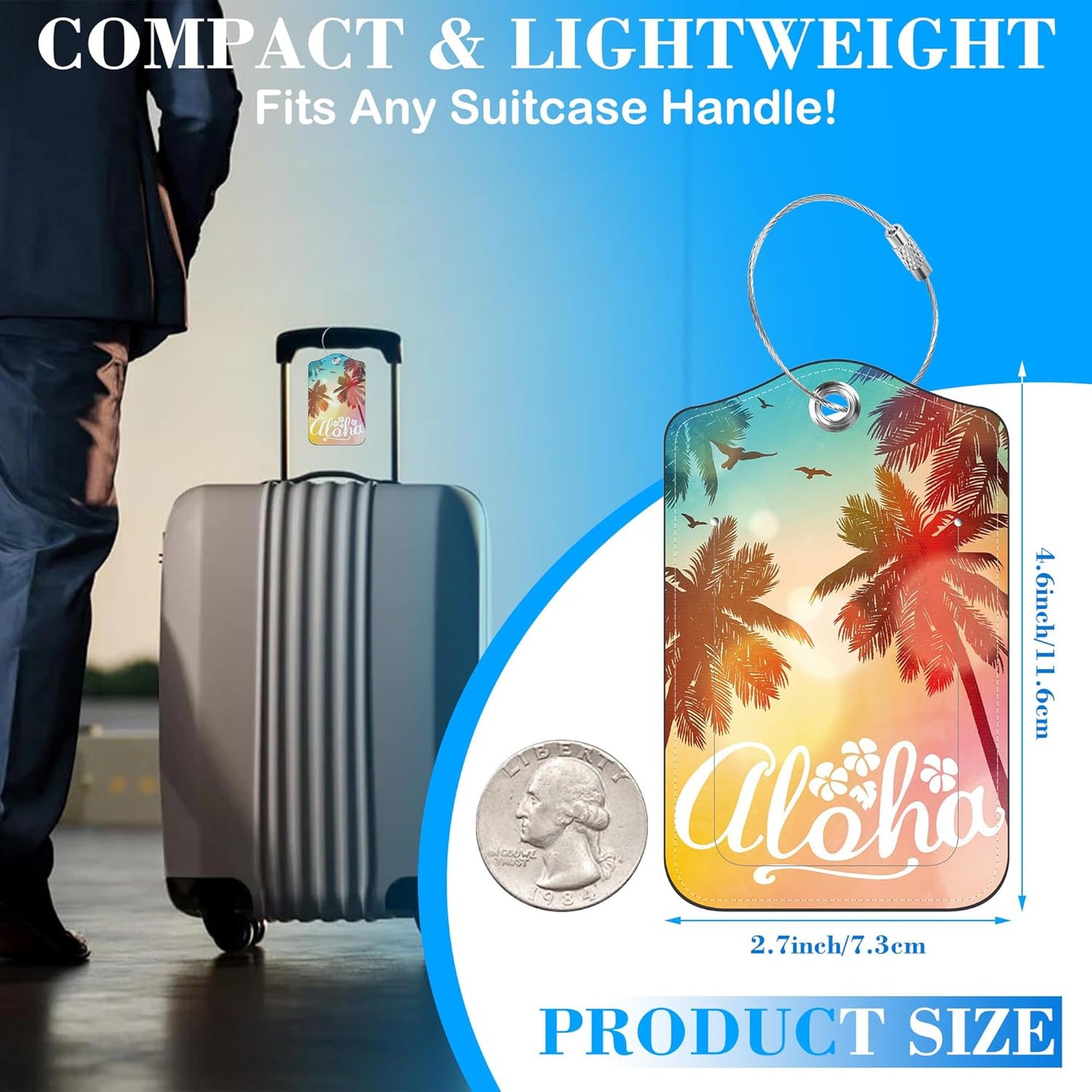 2 Pcs Luggage Tags for Suitcases, Summer Tropical Palm Leather Bag Tags for Luggage Privacy Cover Name ID Label with Stainless Steel Loop Cruise Airport Travel Essentials