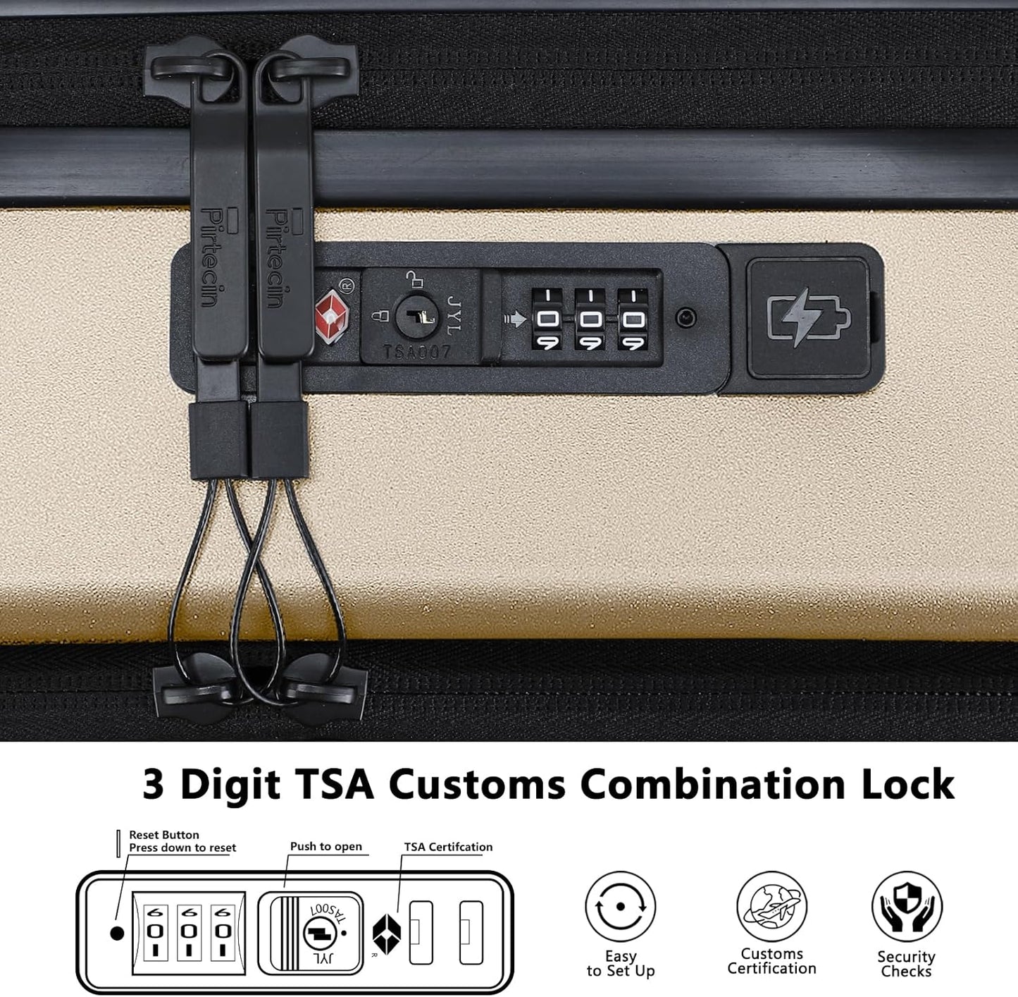 Carry On Luggage with Front Pocket & USB Port, PC Hardside 20 Inch luggage with Spinner Wheels & Built-in TSA Lock, Durable Lightweight Rolling Suitcase, Carry-On 20-Inch, Champagne