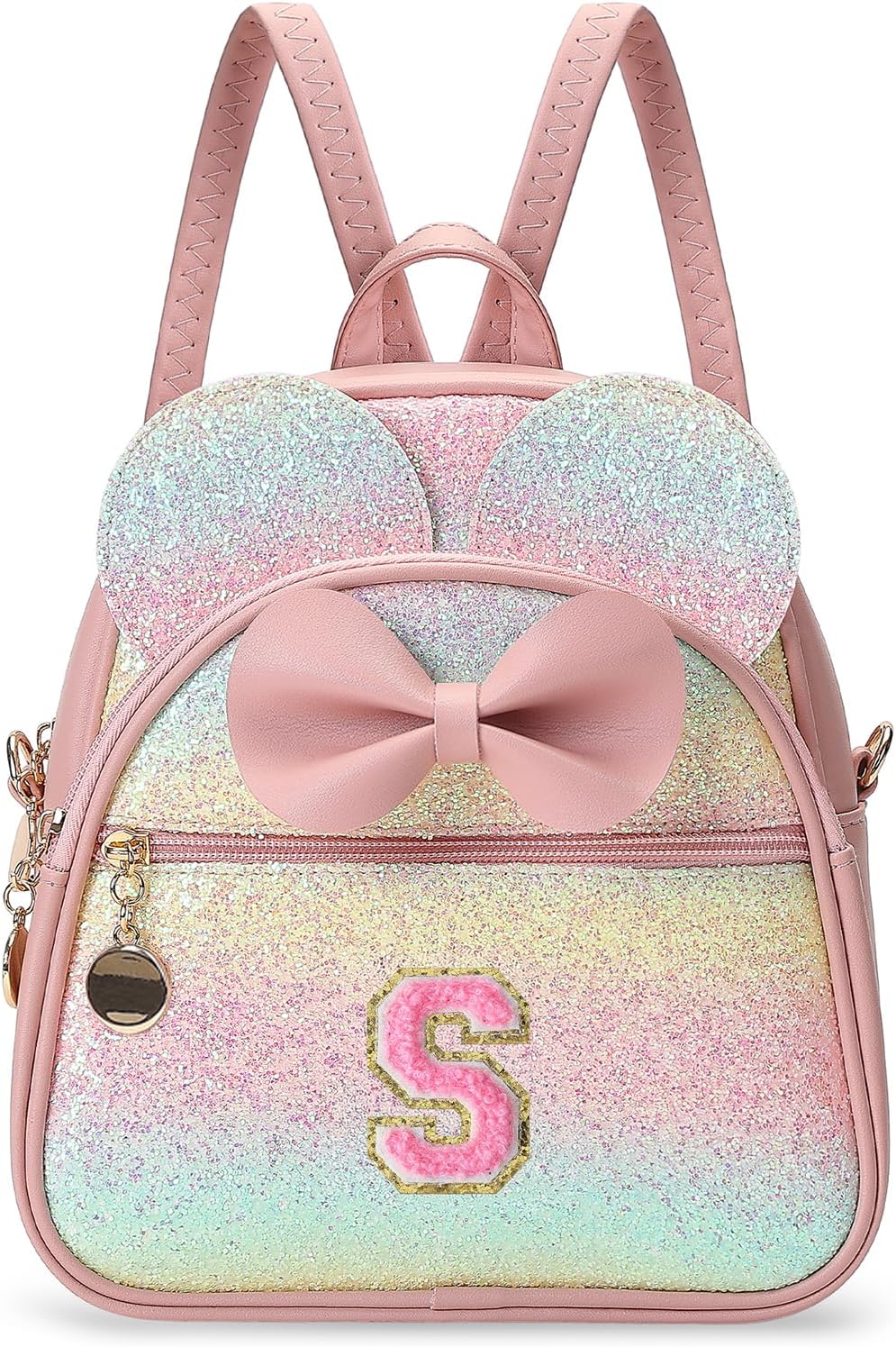Christmas Birthday Gift for 2 3 4 5 6 7 8 9 10 Year old Girls Personalized Initial Mini Backpack Purse for Toddler Kids-Shine-S