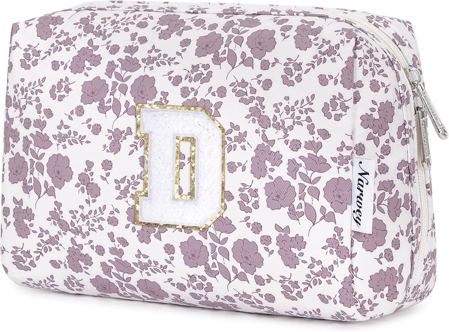 Narwey Birthday Gifts for Teen Girls Kids Women Personalized Initial Floral Makeup Bag Cute