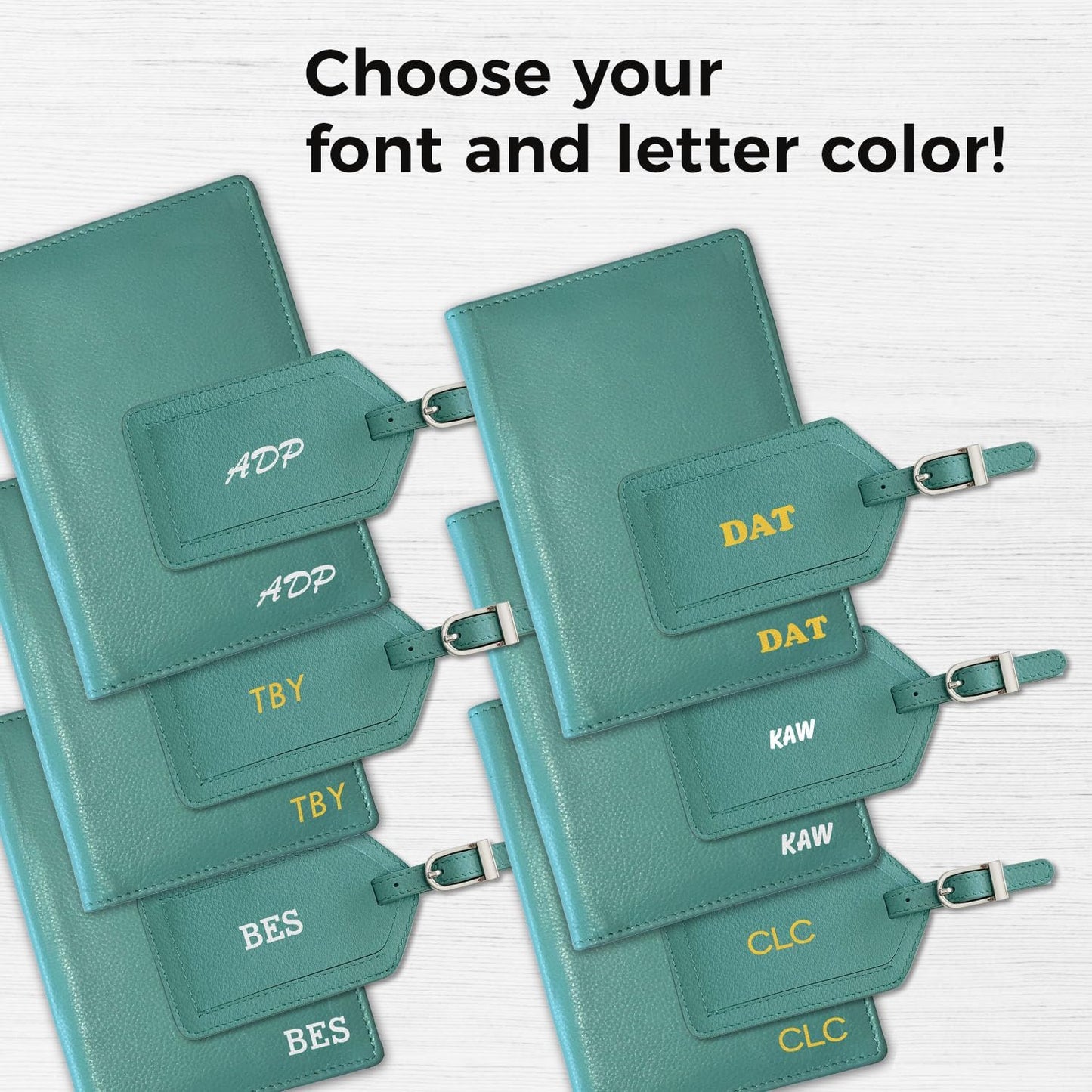 Personalized Monogrammed Turquoise Leather RFID Passport Wallet and Luggage Tag