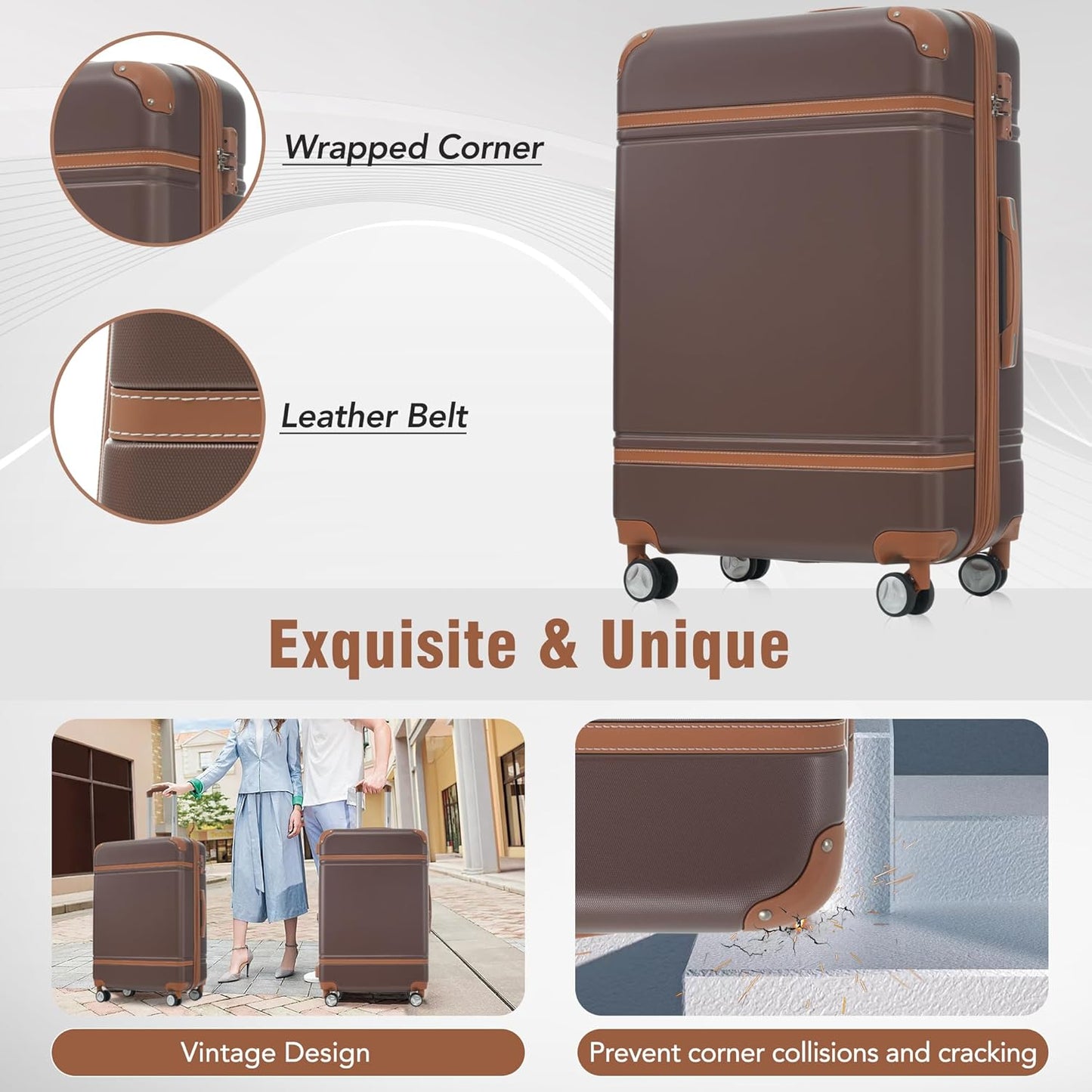 Merax Luggage Set 2 Piece Suitcase Set with Cosmetic Case Expandable Spinner Wheels Vintage Luggage