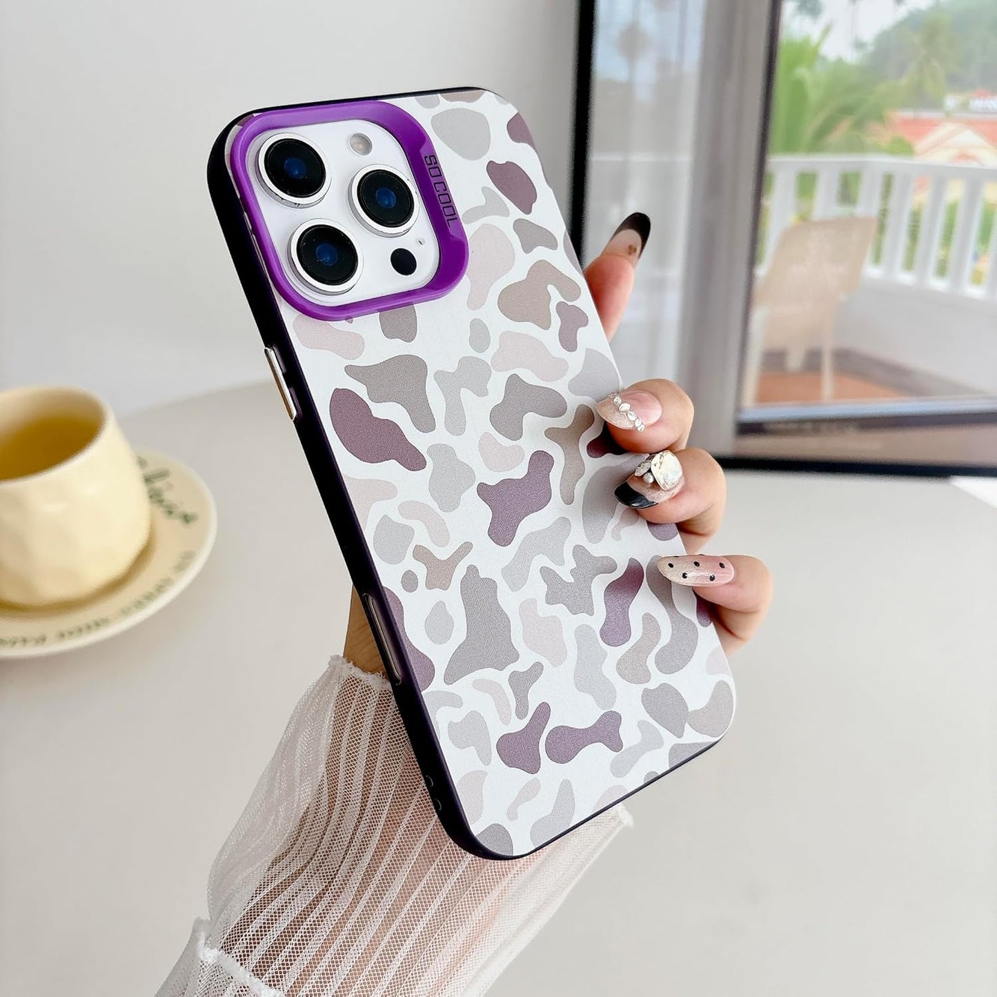 for iPhone 16 Pro Max Case, Vintage Camo Pattern Design for Men Boys Teens, Cool Camouflage Shockproof Protective Cover for Girls Women - Purple