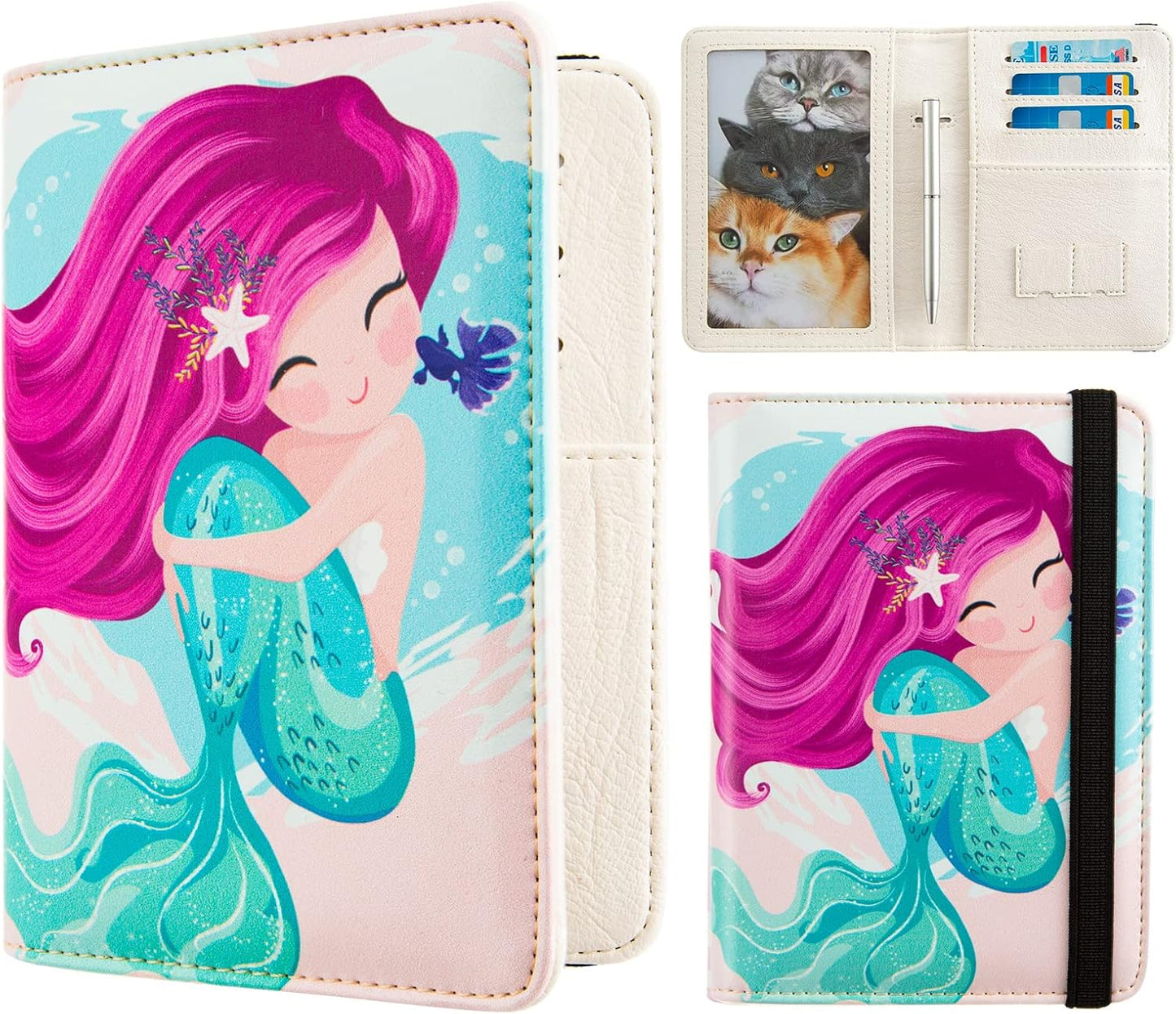 passport Holder,Rfid Blocking Travel Wallet Credit Card Case Cute Passport cover for Women/Men,Boys Girls Gift Travel Essentials (Mermaid)