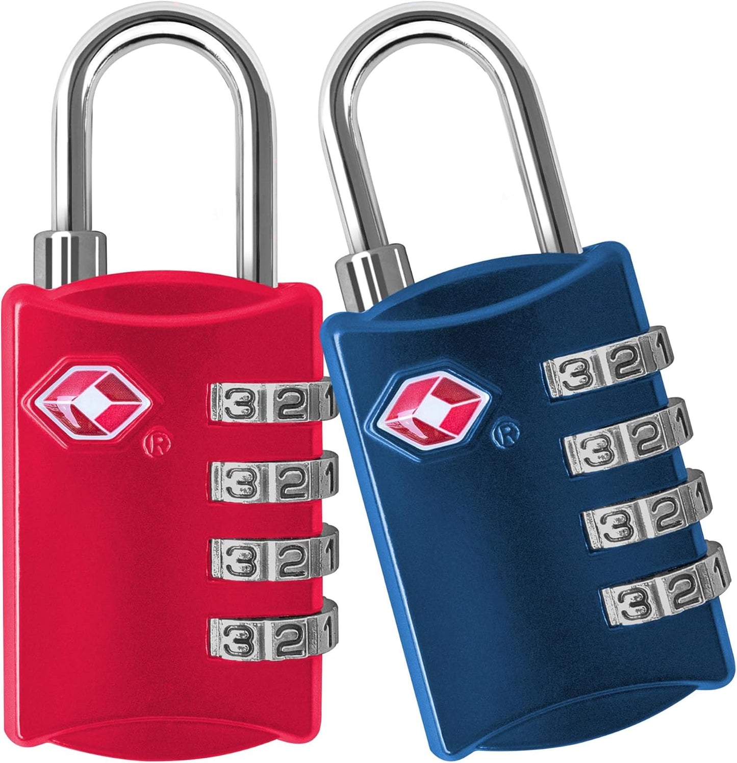 TSA Locks for Luggage, 2-Pc Durable Steel Padlock, Keyless Easy to Read 4-Digit Combination Lock for Backpacks, Travel Suitcases, Toolbox, Filing Cabinets, Baggage & Gym Locker, Red/Blue