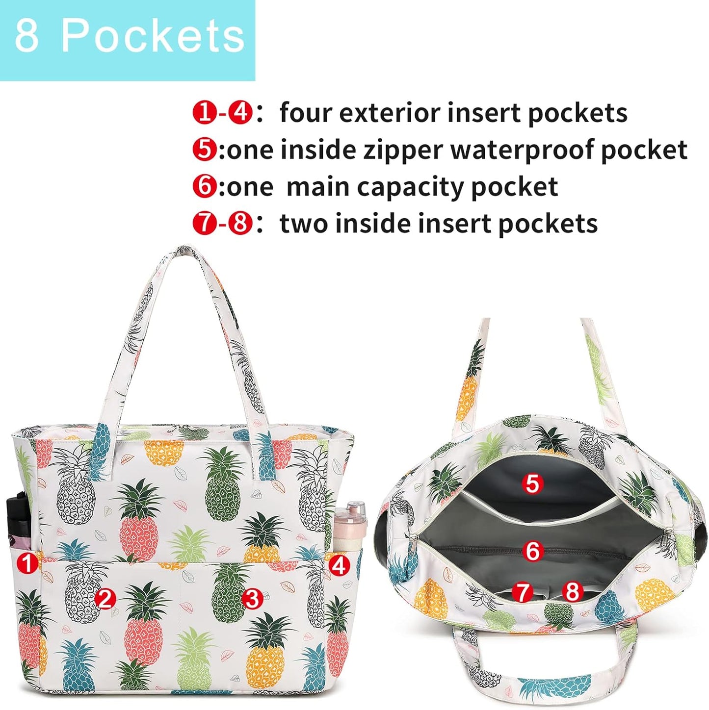 Bluboon Waterproof Beach Tote Pool Bags for Women Ladies Extra Large Carry On Bag With Wet Compartment for Weekender Travel