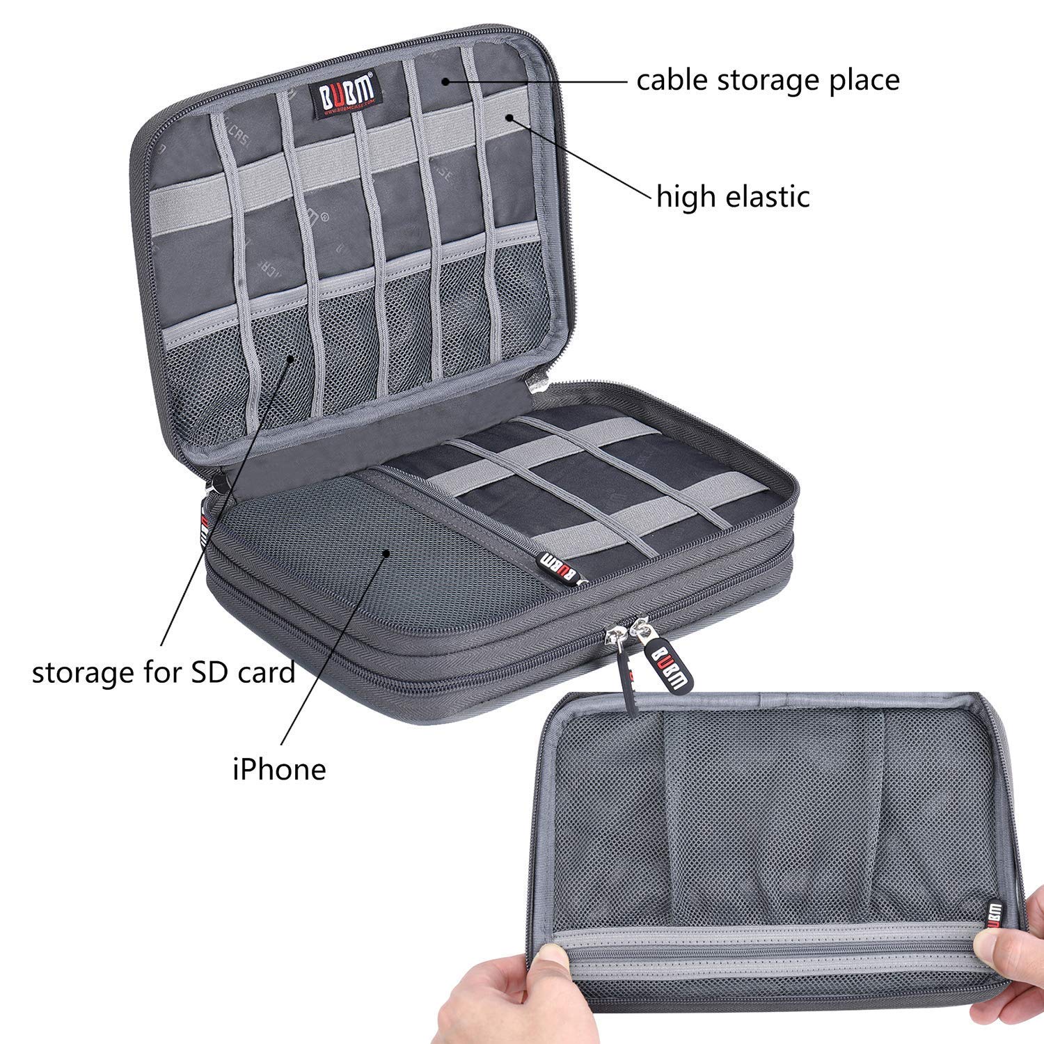 Electronic Cable Organizer Bag - Portable Travel Double Layers Electronic Digital Accessories