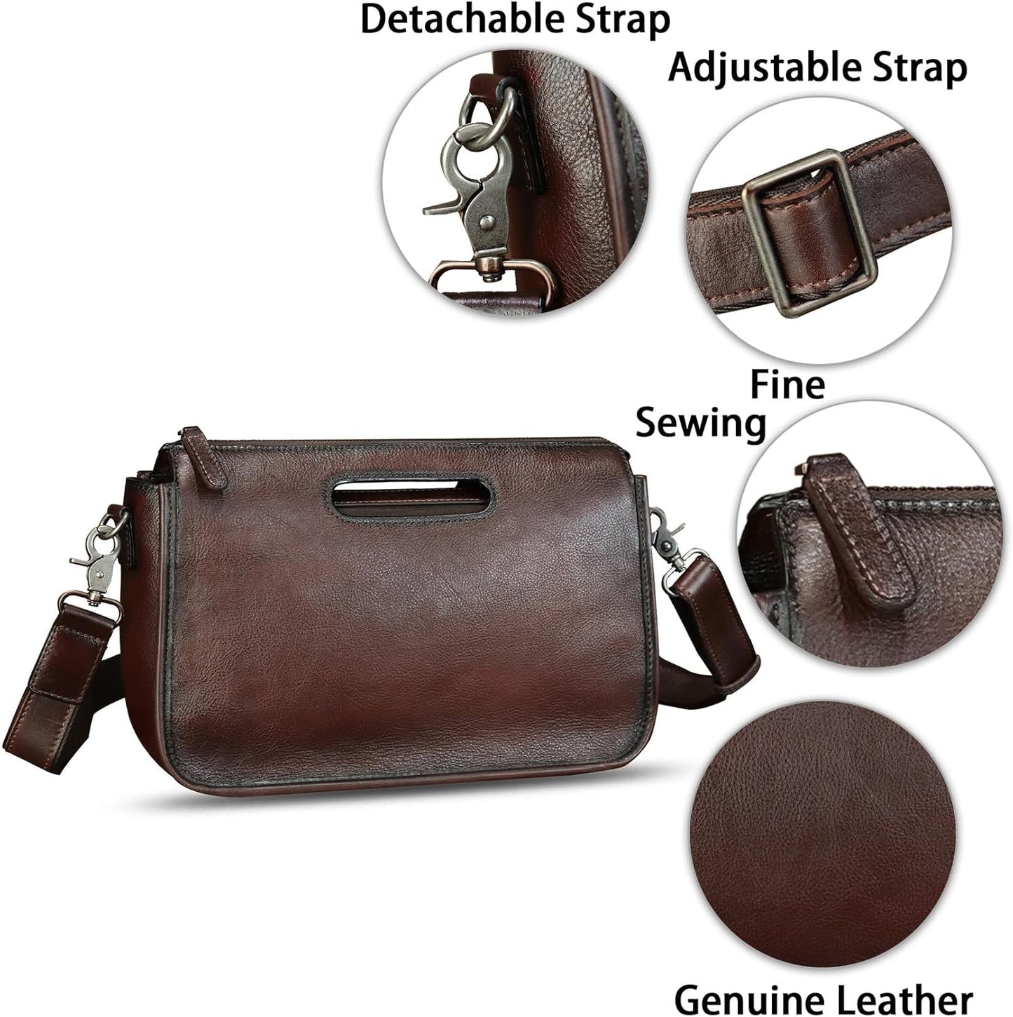 Genuine Leather Purses and Messenger Bag for Men Vintage Leather Briefcase Handbags Satchel Bags Shoulder Bag with Strap