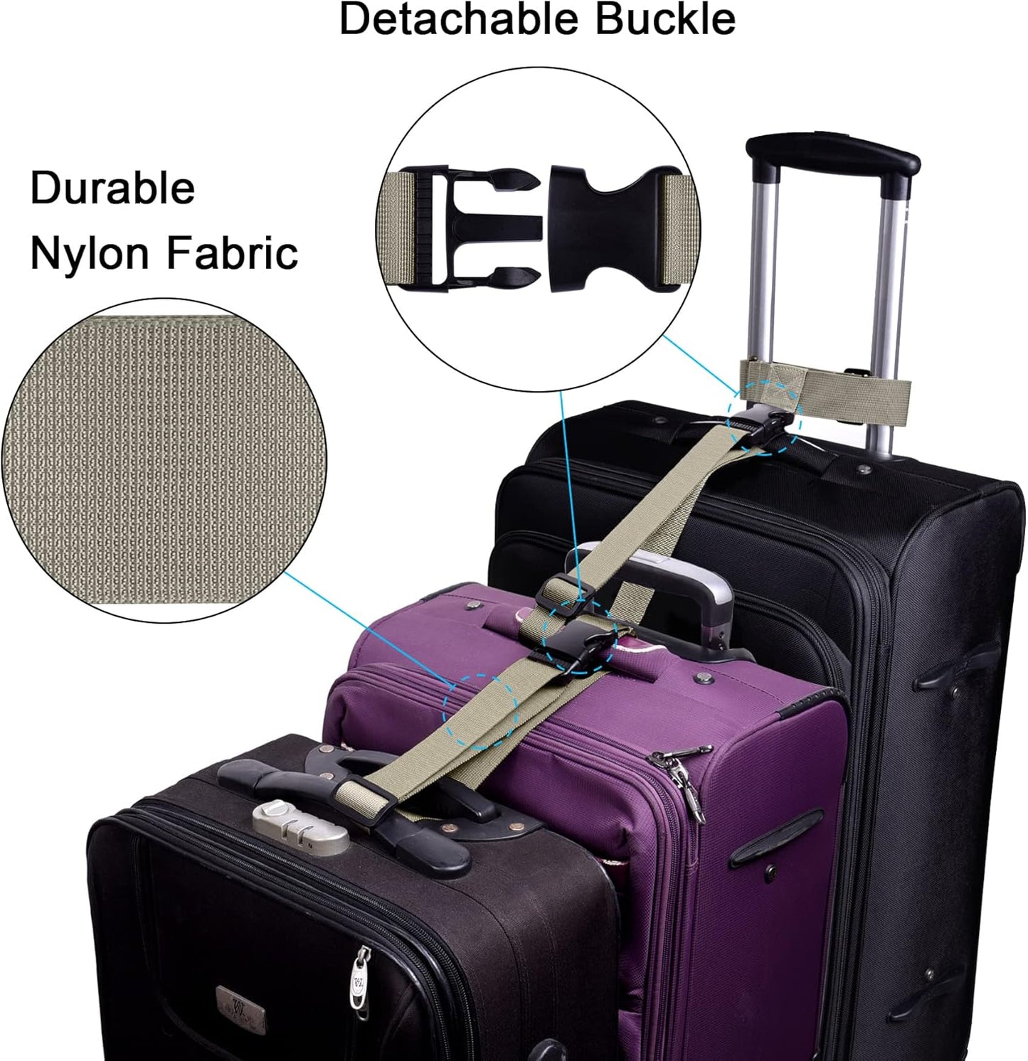 Wisdompro 2 Pcs Add a Bag Luggage Strap, Heavy Duty Adjustable Suitcase Belt Travel Attachment