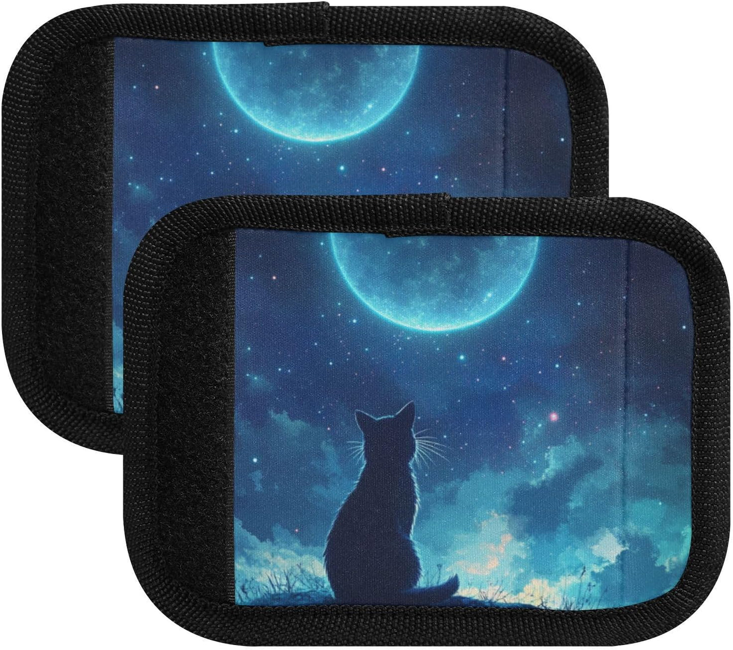 2Pcs Luggage Handle Wrap Suitcase Identifier Handle Covers Tags Soft Travel Bags Luggage Handle Gripper Accessories for Airplane Flying Cat Moon Blue