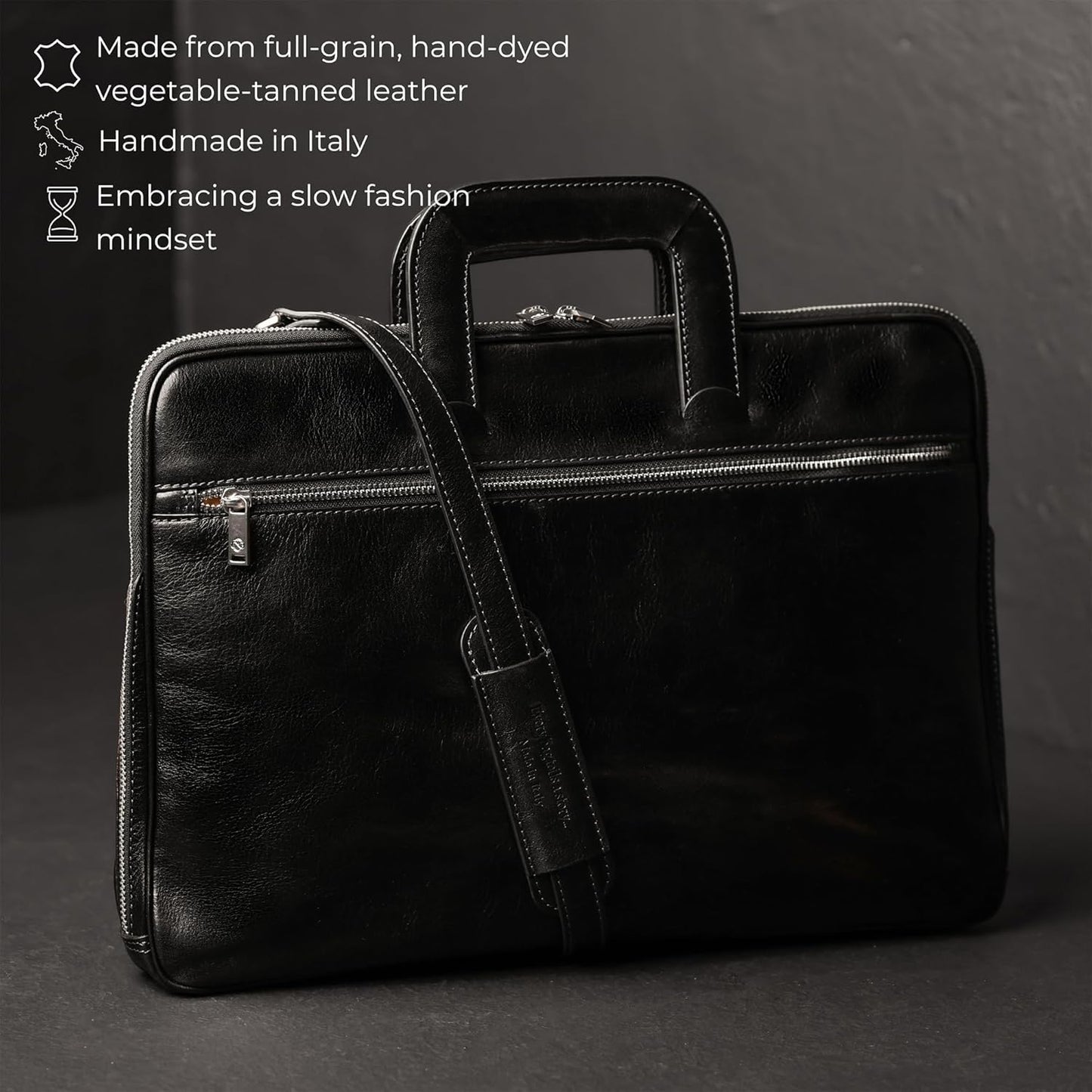 Time Resistance Slim Leather Briefcase - Italian Handmade Leather Computer Bag - Briefcase for Men and Women - Laptop Bag