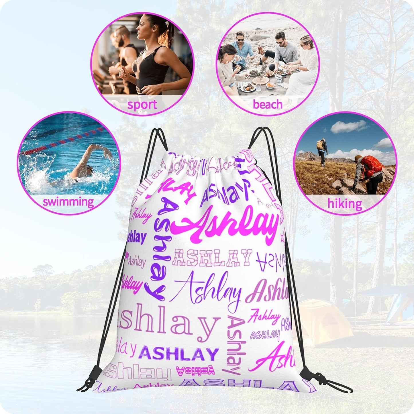 Personalized Drawstring Bag with Your Name Drawstring Backpack for Men Women Small Gym Beach