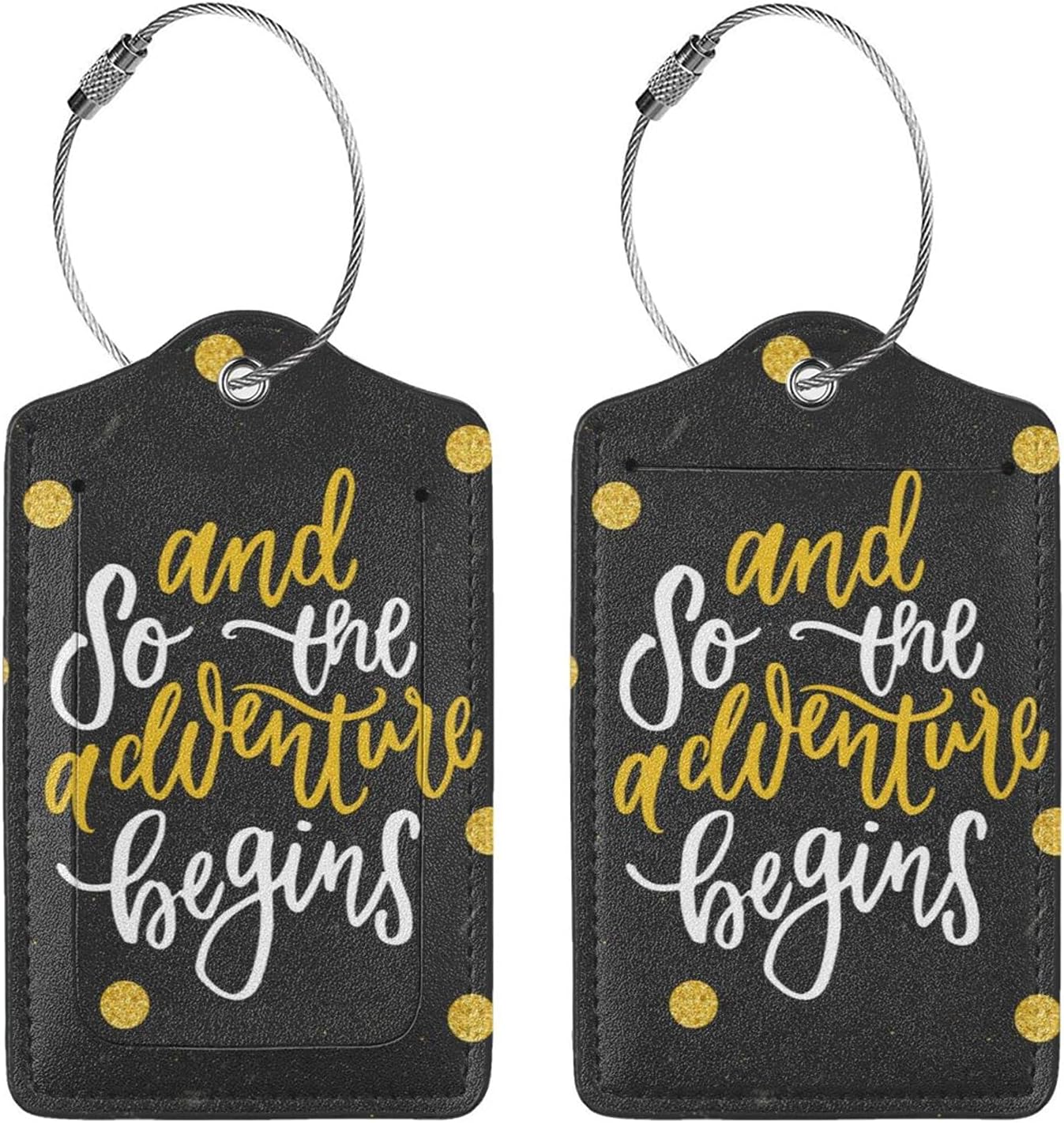 Black Cute Saying 2 Pcs Luggage Tags, Privacy Cover Id Label with Stainless Steel Loop and Address Card for Suitcases & Travel Bags
