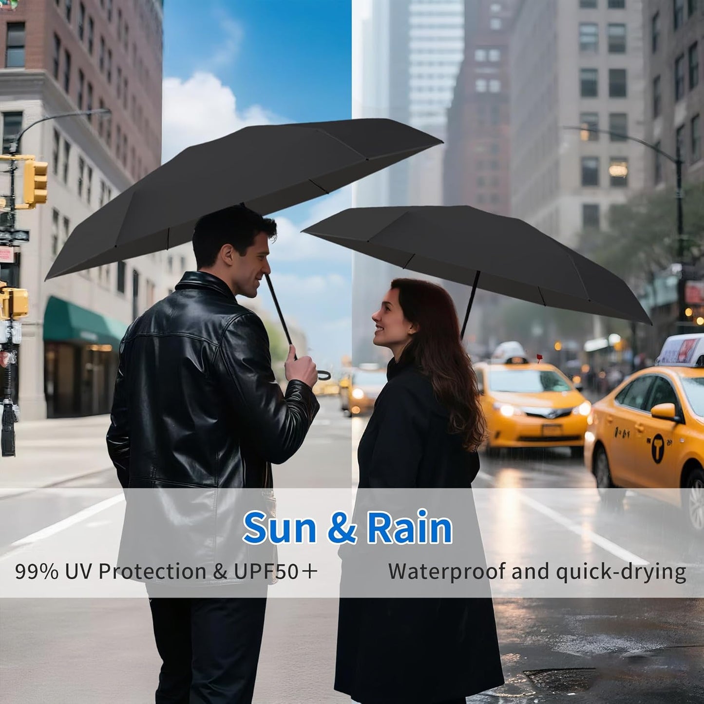 Compact Mini Windproof Travel Umbrella-UPF 50+ Sun & Rain Protection, Small Folding Design Fits in Pocket or Purse, Lightweight Portable with Case for Women, Men & Kids