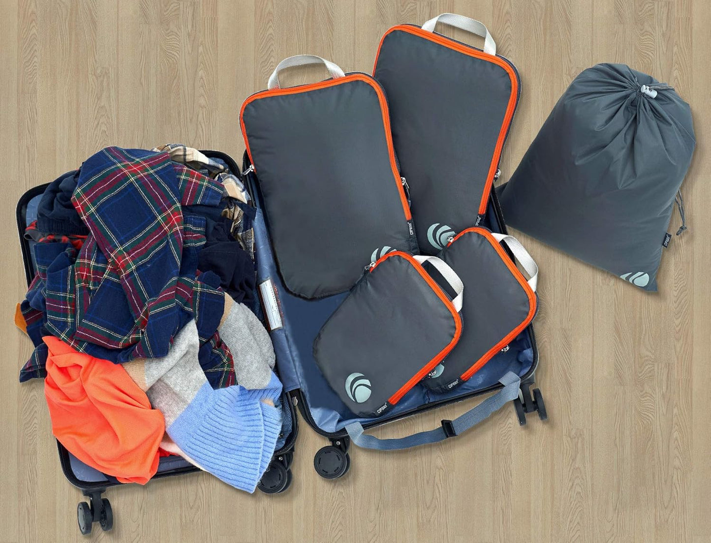 Cipway - 5 Set Compression Packing Cubes for Travel, Ultralight Packing Organizers for Luggage Suitcase & Backpack (Grey), L