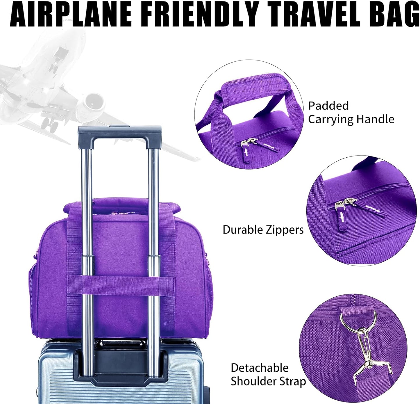 SeaRock 14 inch Small Gym Bag for Women & Men - Mini Duffle Bag Weekender & Overnight with Shoe Compartment Travel, Sports, Workout, for Purple