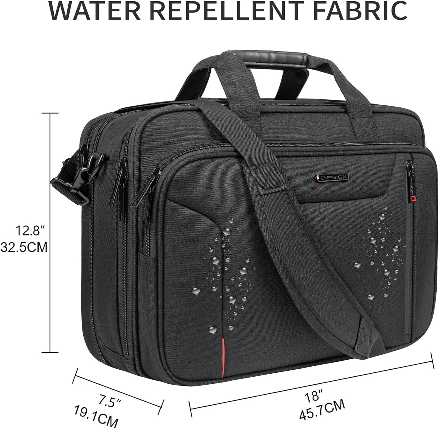 EMPSIGN Stylish Laptop Bag Briefcase, 17.3 Inch Laptop Case Expandable Messenger Bag for Men Water Repellent, RFID Blocking Office Carrying Shoulder Bag for Work Business Travel-Black
