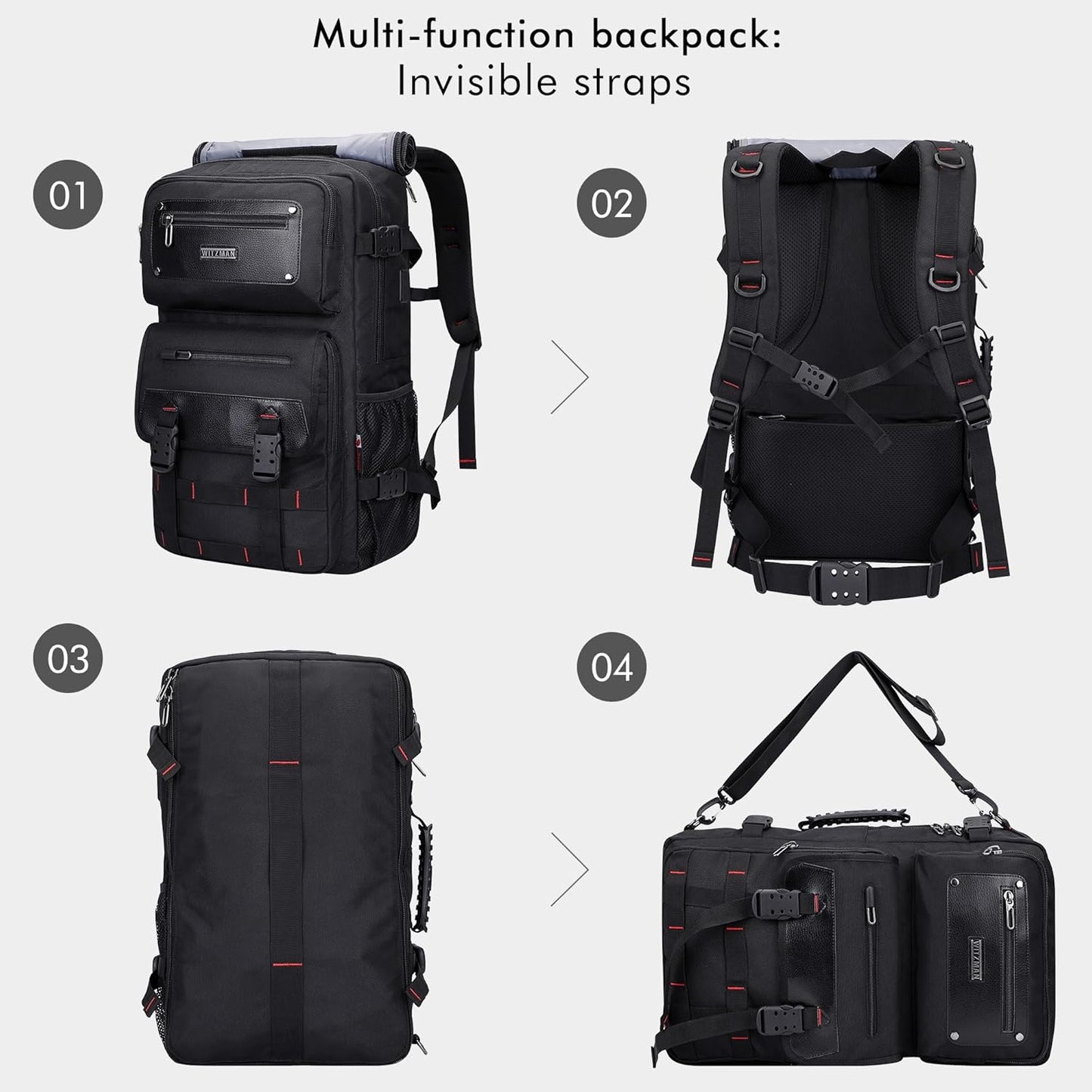 WITZMAN Carry On Travel Backpack for Men Duffle Bags Fit for 17 Inch Laptop Airline Approved Laptop Backpack(B685 Black)