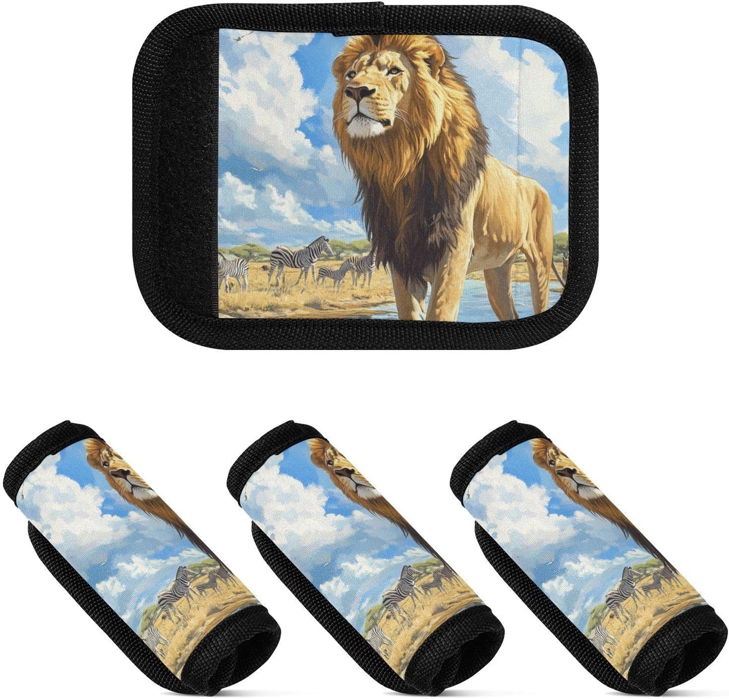 Savannah Lions Giraffes and Zebras Blue Cloud 2 Pack Luggage Handle Wraps Covers for Suitcase Identifiers Bag Tags Travel Accessories