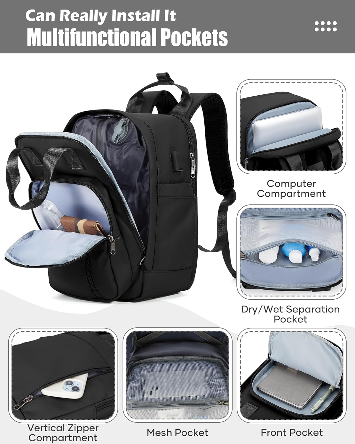 Vacuum Travel Backpack with Pump,Personal Item Carry on Backpacks Flight Approved 18x14x8 inches Women,Laptop Waterproof Work Compression bags hiking Casual Daypack Compresion
