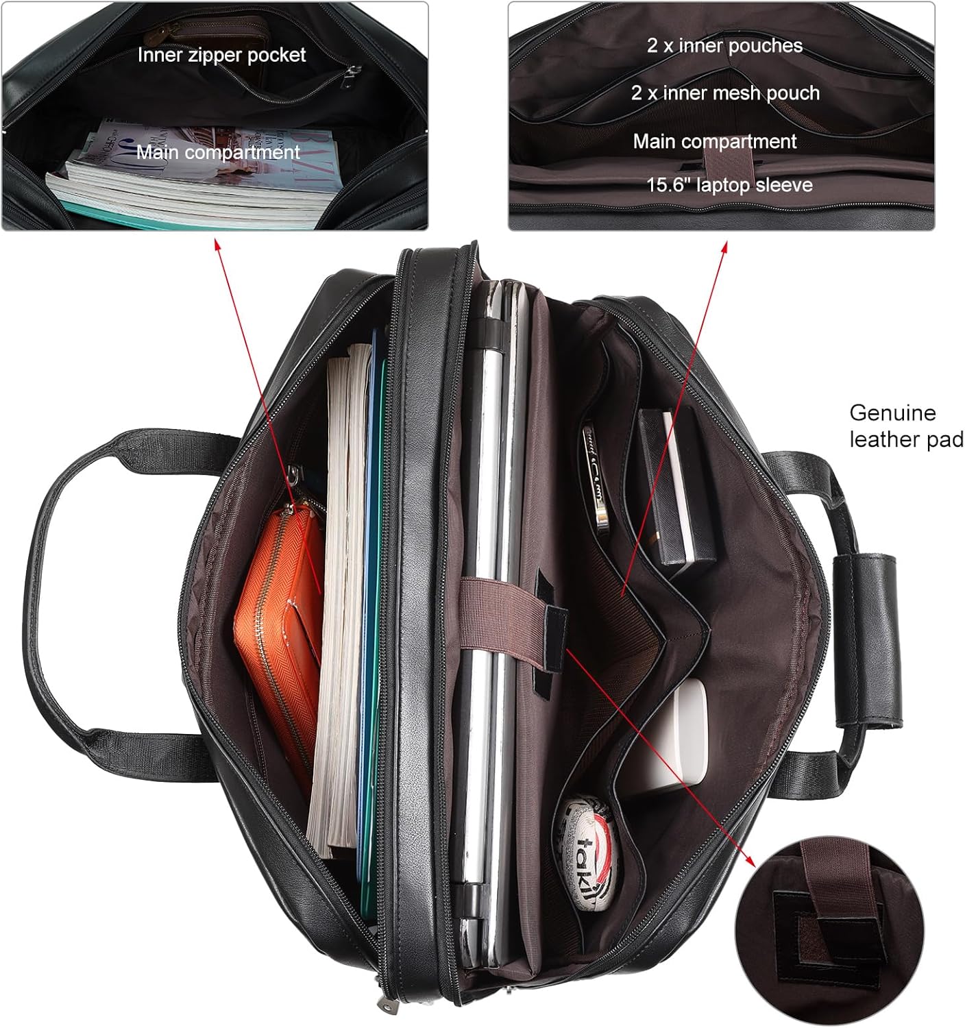 Leather Briefcase for Men 17 Inch Laptop Crossbody Shoulder Messenger Bag Attache Case for Business