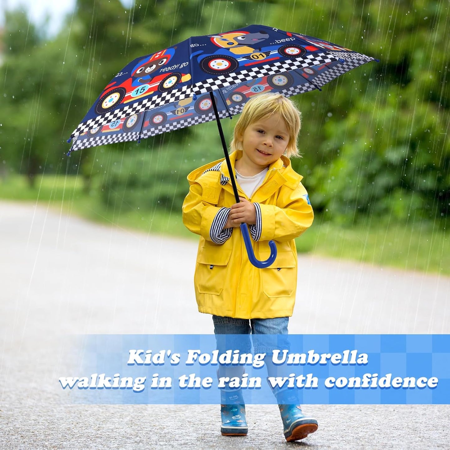 Kids Umbrella, Safety Windproof Umbrella with Easy-Grip Hook Handle for Toddler Girls and Boys