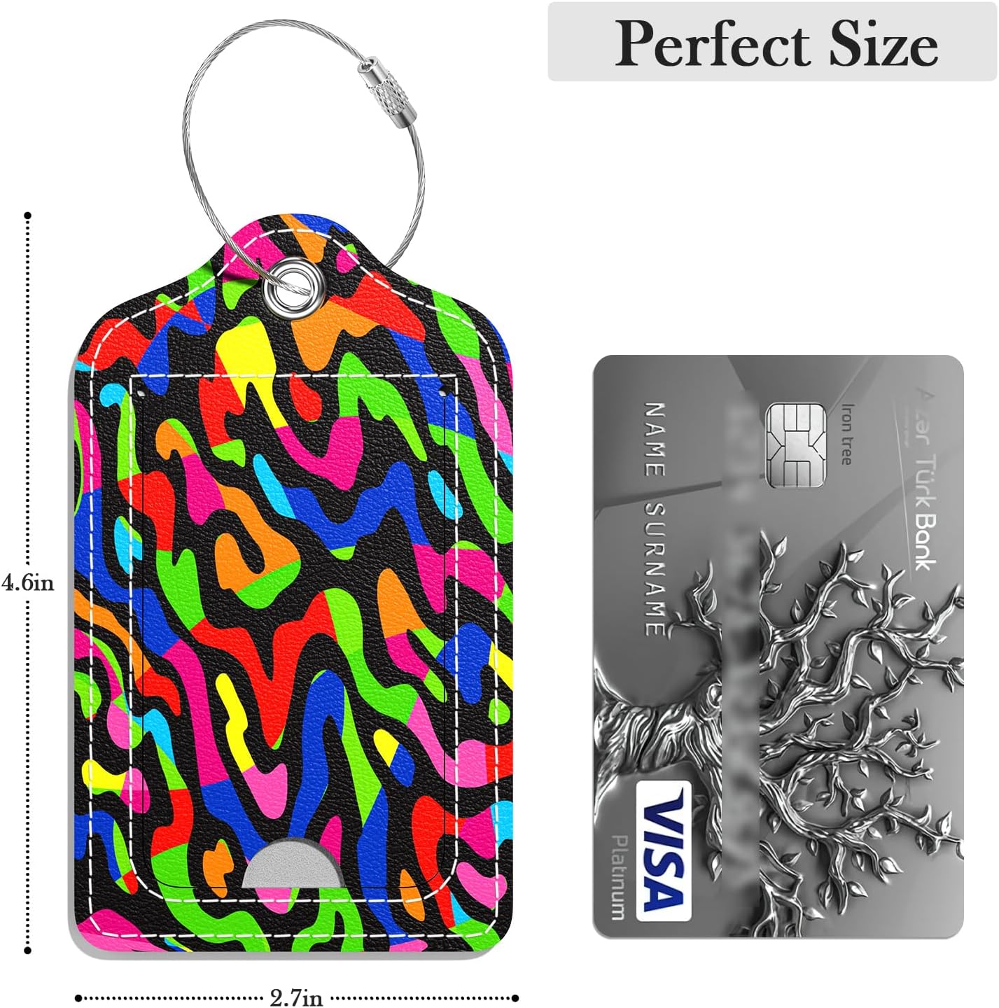 Luggage Tags for Suitcase, 2 Pack PU Leather Travel Cruise Luggage Tag with Privacy Flap, Name ID Label and Metal Loop for Women Men Girls Suitcase Baggage Bag Backpack, Colorful Stripes