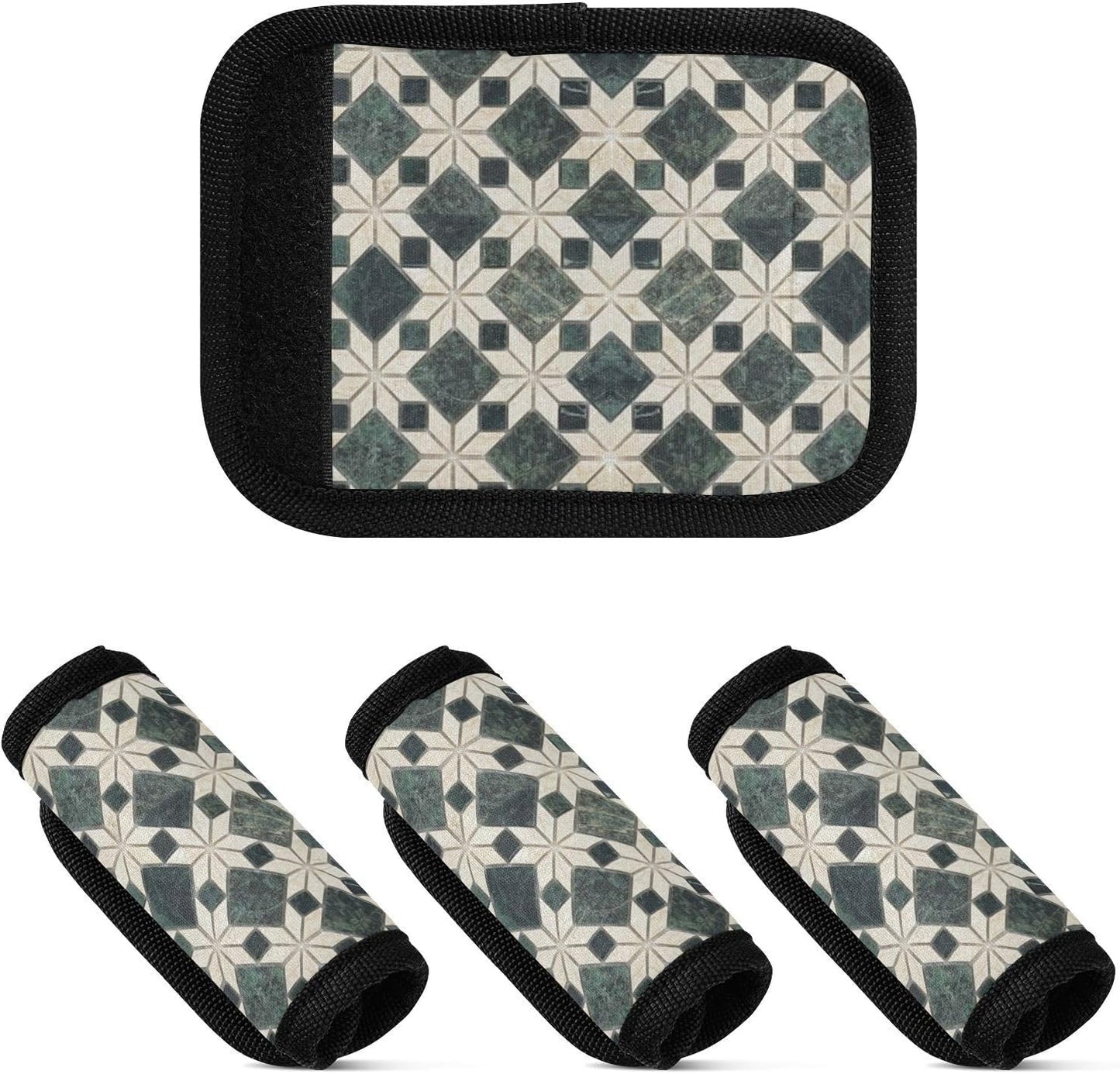 2Pcs Luggage Handle Wrap Suitcase Identifier Handle Covers Tags Soft Travel Bags Luggage Handle Gripper Accessories for Airplane Flying Dark Green Ceramic Tiles