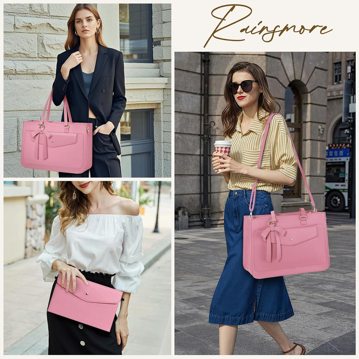 RAINSMORE Laptop Bag for Women 15.6 Inch Work Tote Bags Leather Laptop Tote Waterproof Computer Bag