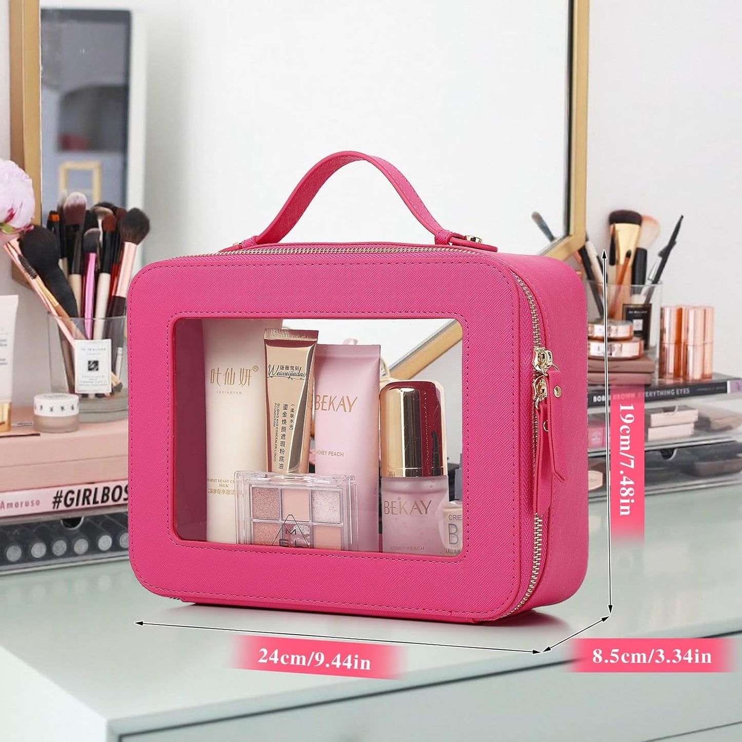 Clear Travel Makeup Bag with Brush Bag Portable Transparent Cosmetic Bag and Toiletry Bag