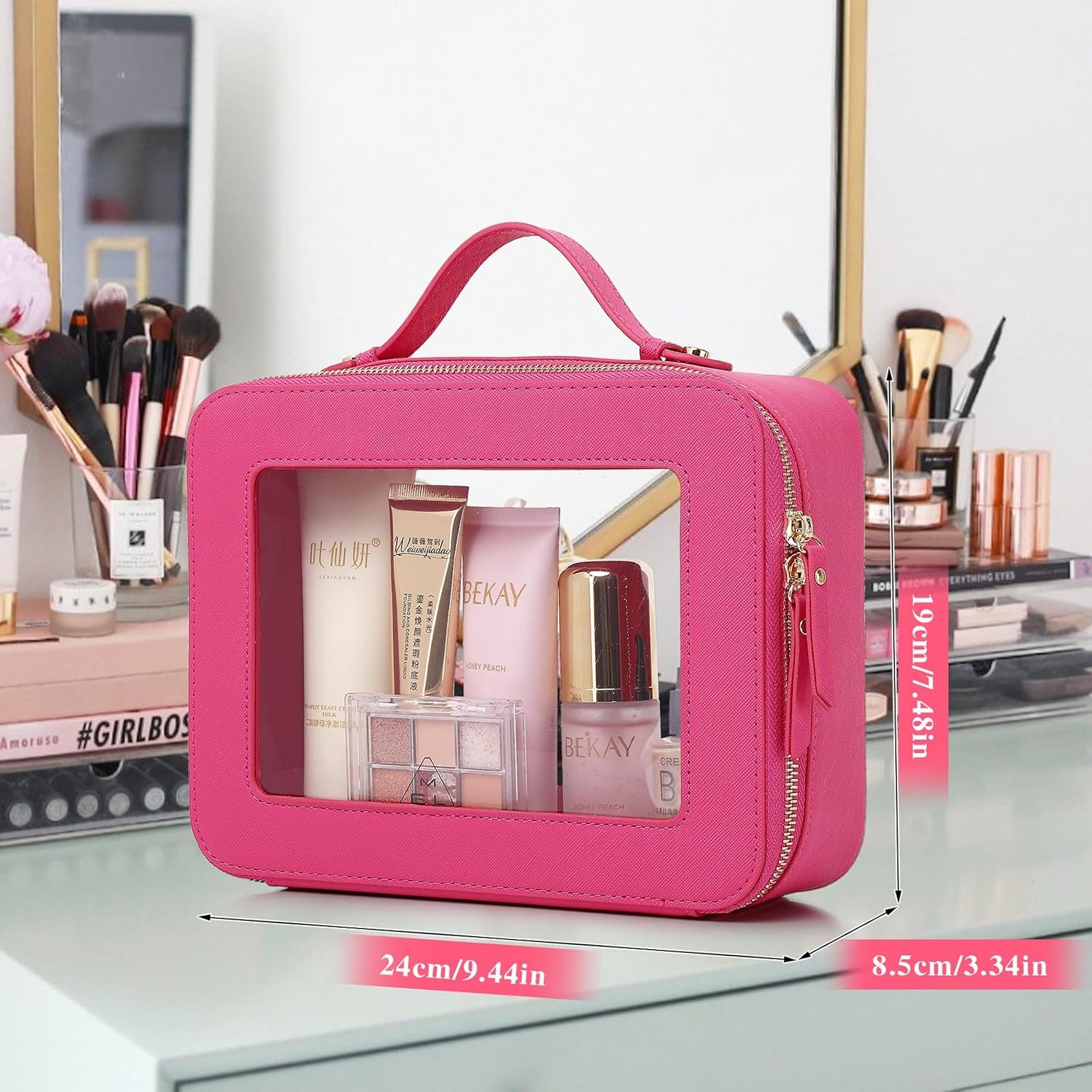 Clear Travel Makeup Bag with Brush Bag Portable Transparent Cosmetic Bag and Toiletry Bag