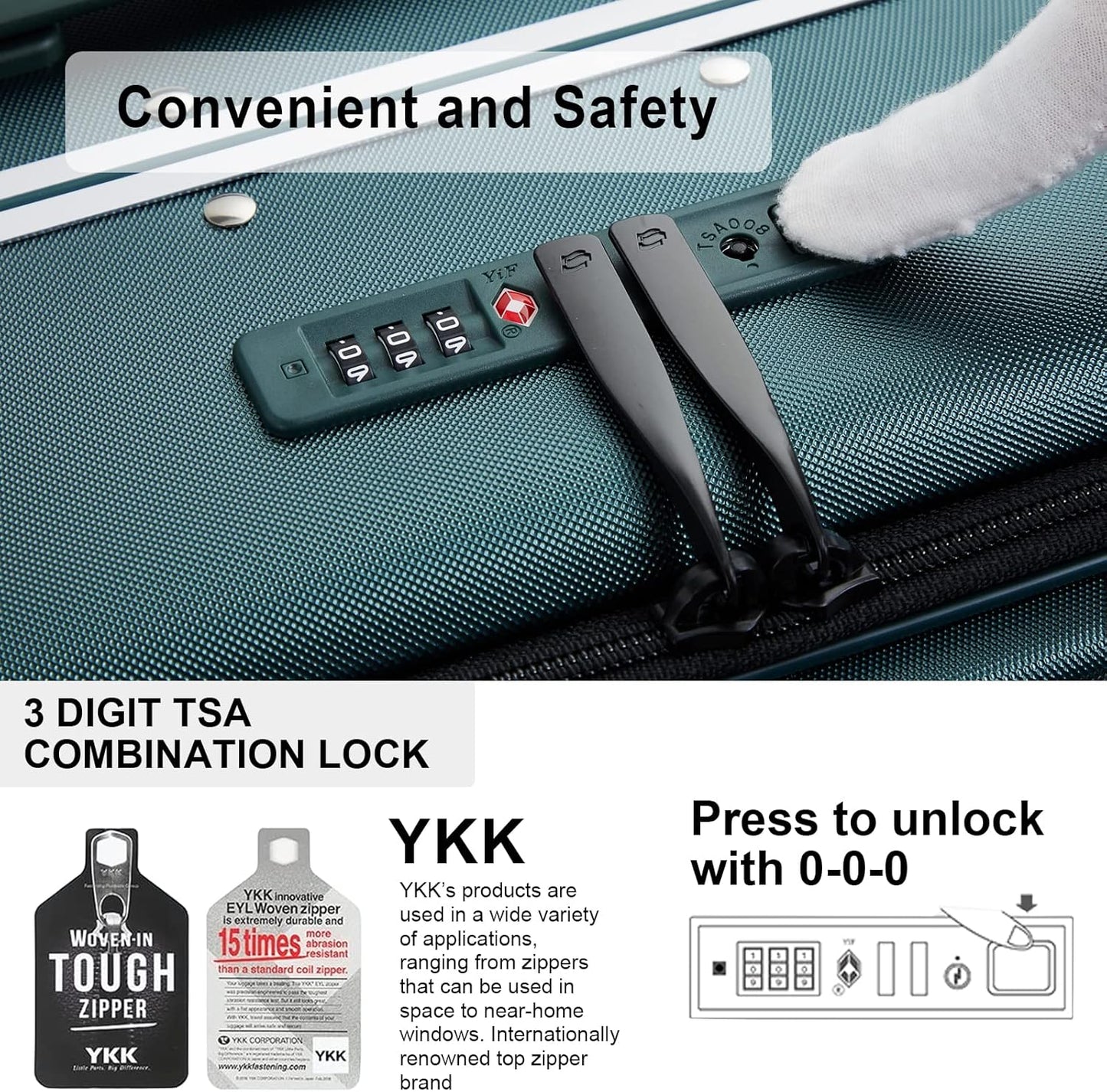 MILADA Carry On Luggage 22x14x9 Airline Approved Spinner Wheels TSA Luggage 20 Inch Hard Shell Suitcases Front Opening Pocket Rolling Aluminum Frame Travel Luggage, Blackish Green