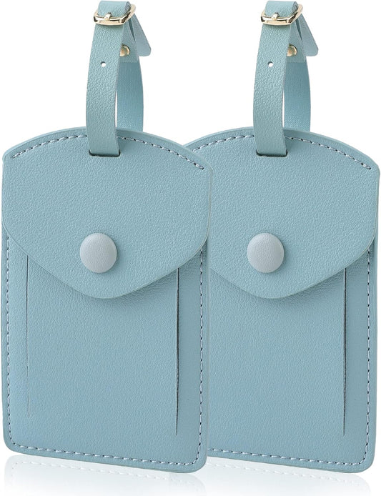 Kevancho Leather Smart Luggage Tags for Men Women, Suitcase Labels Baggage Tote Bag Tag ID Tags with Full Back Privacy Cover for Carnival Cruise Ships, Travel Accessories Tags Set of 2 PCS (Blue)