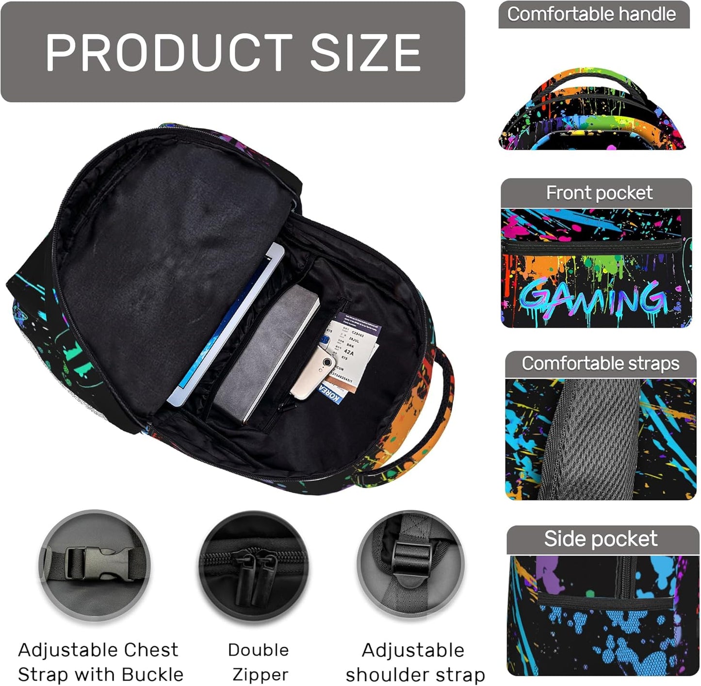 School Backpack for Boys Gamer Boys Backpack for Kids Children Teens Elementary Middle School Students Bookbag Ages 6-18 Video Game Bookbag Travel Back Pack (Gaming)