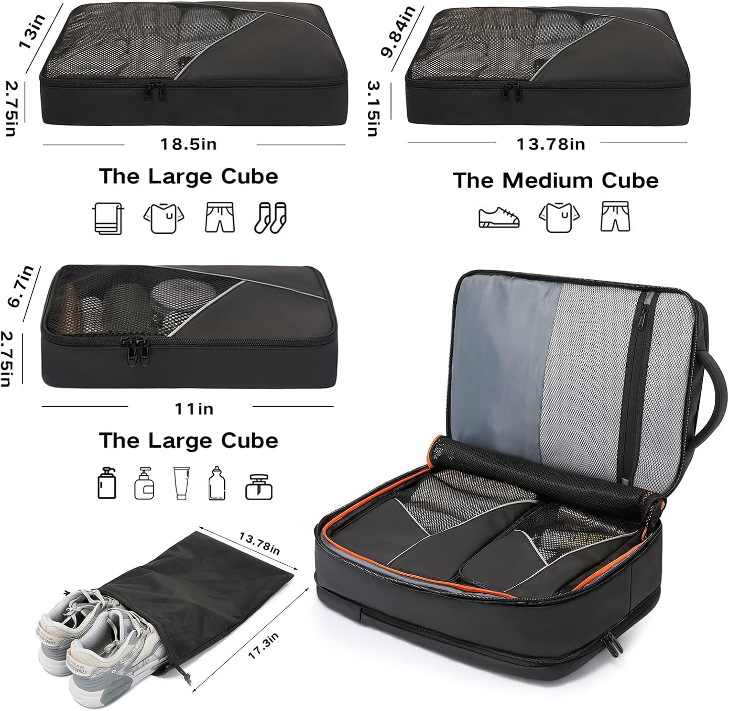 50L Carry on Travel Backpack, Expandable Airline Approved Backpacks with 3 Packing Cubes Fit 17.3