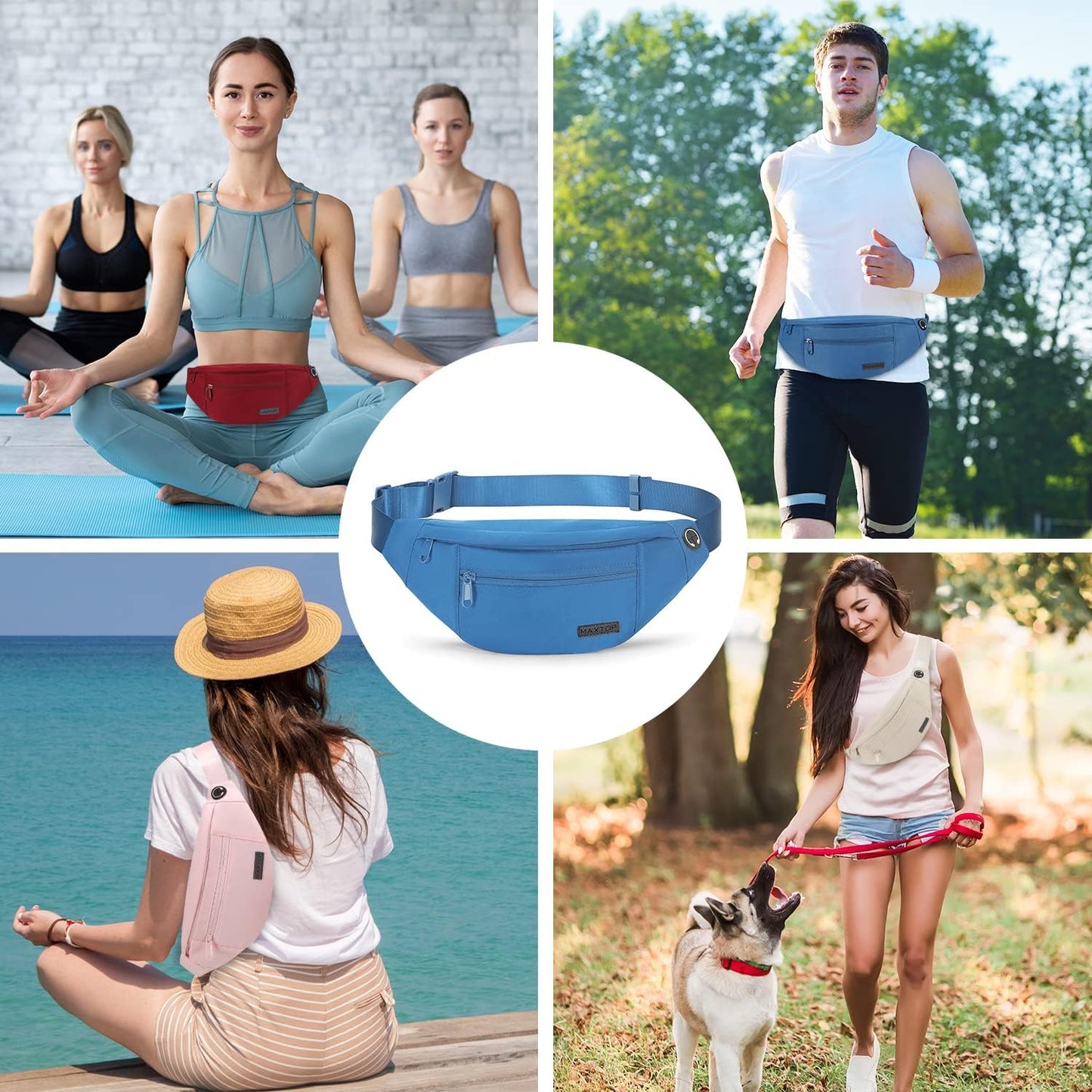 MAXTOP Large Crossbody Fanny Pack with 4-Zipper Pockets,Gifts for Enjoy Sports Festival Workout