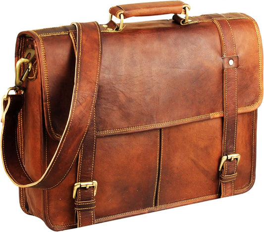 15 Inch Brown Leather Messenger Bag for Men and Women | Best Laptop Briefcase Computer Satchel Shoulder Crossbody Bag | Full Grain Leather Bag A Perfect Companion for College, Office Use