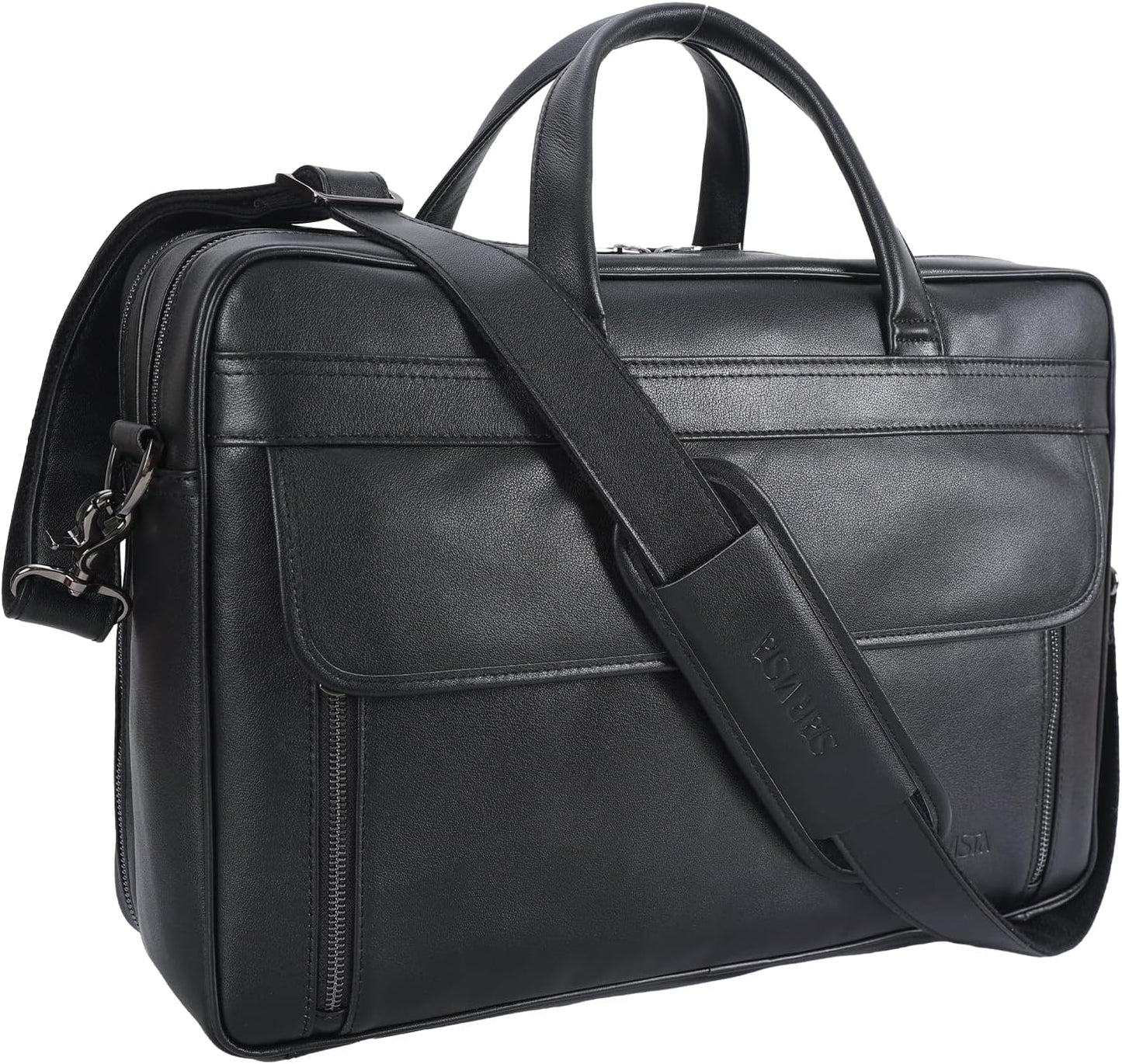STAR VISTA Sforza Large 18" Laptop Messenger Bag, Leather Briefcase for Men, Business Travel, YKK Zippers and Brass Hardware